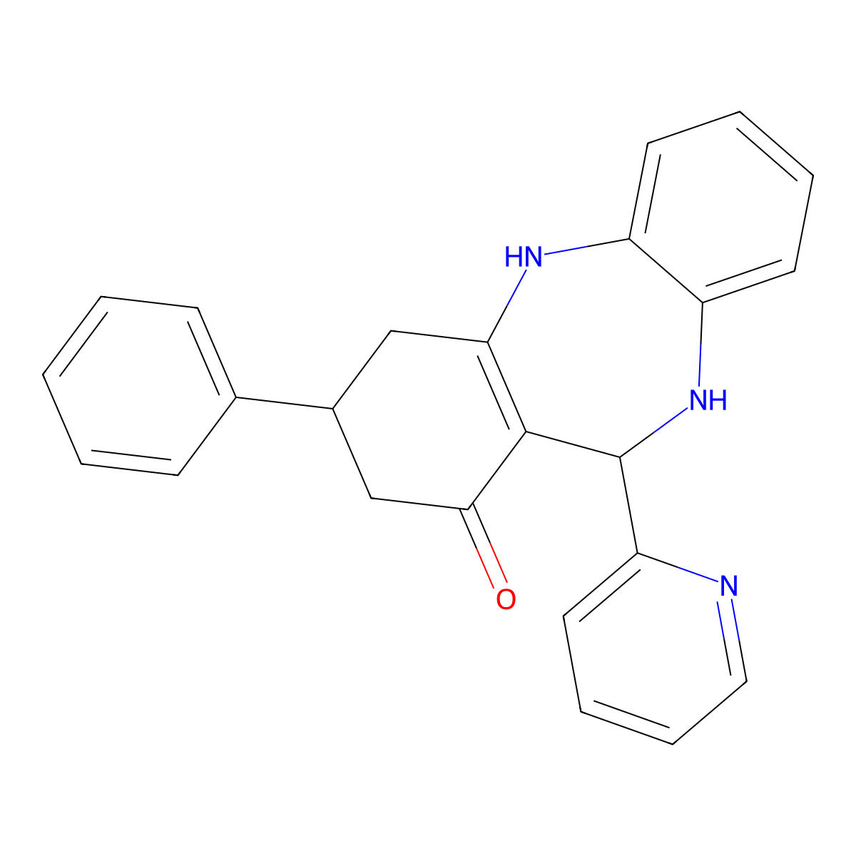 9-Phenyl-6-pyridin-2-yl-5,6,8,9,10,11-hexahydrobenzo[b][1,4]benzodiazepin-7-one molecular structure, CAS 297157-58-5