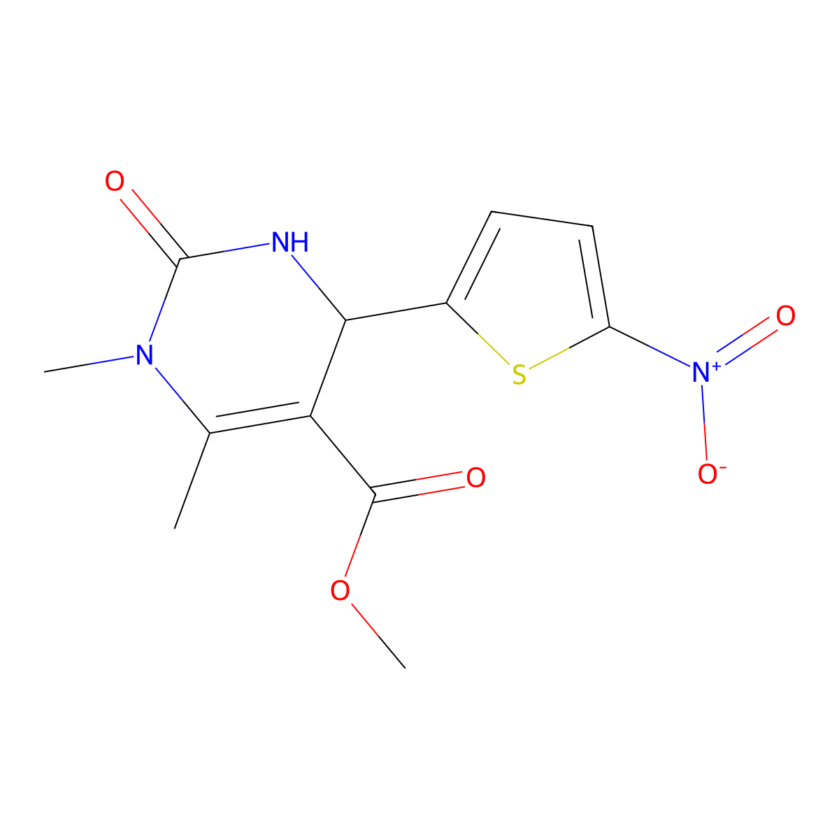 Methyl 1,6-dimethyl-4-(5-nitrothiophen-2-yl)-2-oxo-1,2,3,4-tetrahydropyrimidine-5-carboxylate molecular structure, CAS 297157-72-3