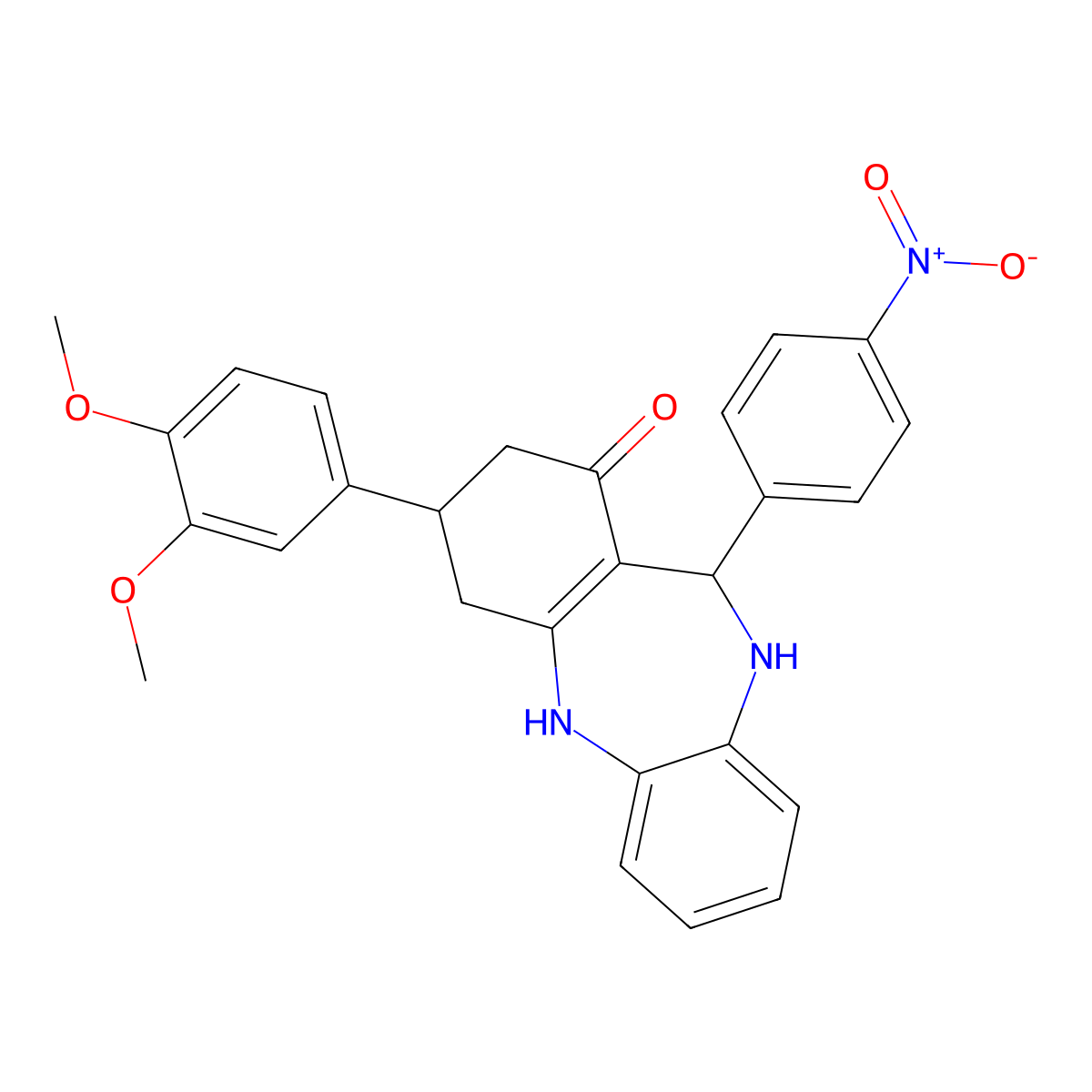 9-(3,4-Dimethoxyphenyl)-6-(4-nitrophenyl)-5,6,8,9,10,11-hexahydrobenzo[b][1,4]benzodiazepin-7-one molecular structure, CAS 297157-89-2
