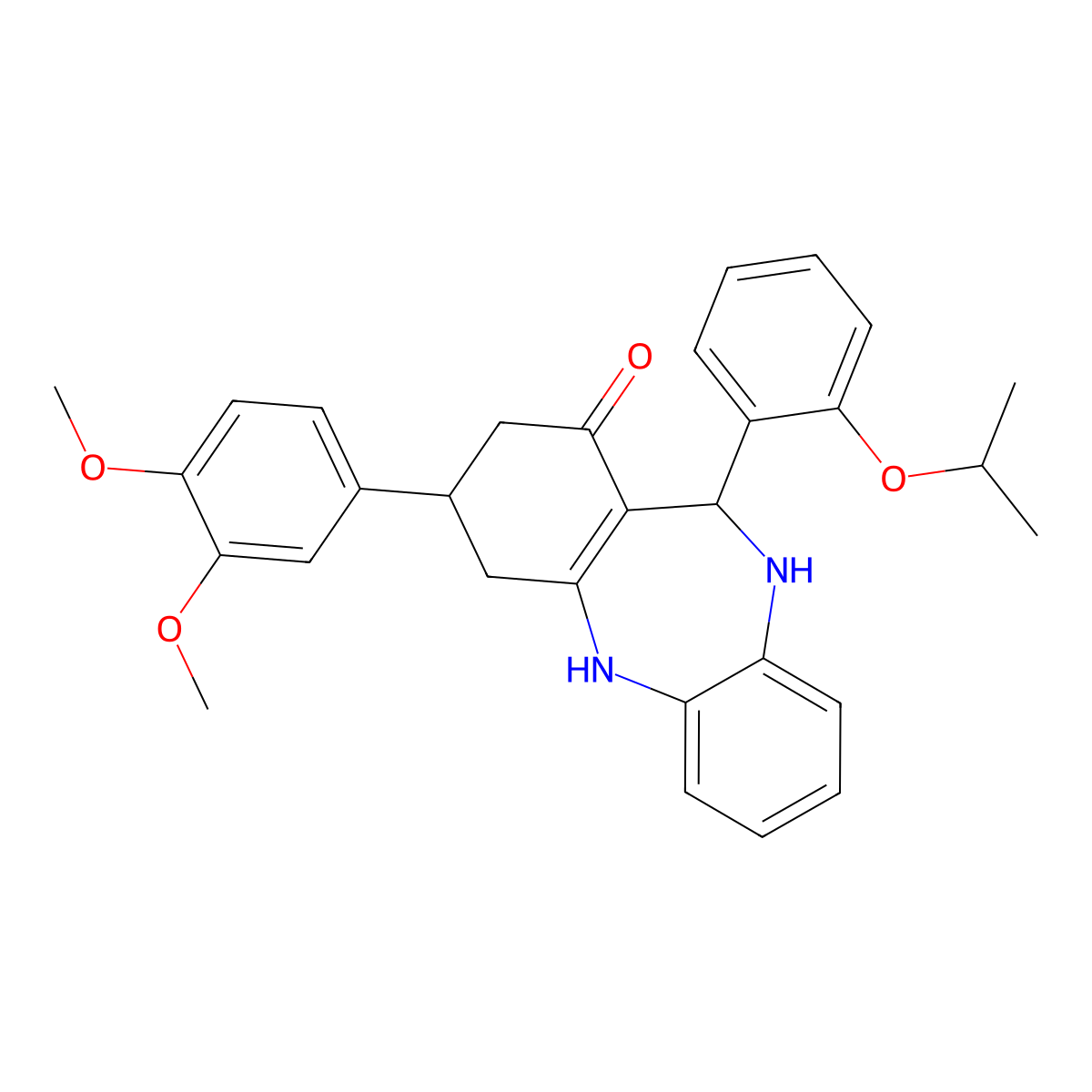 9-(3,4-Dimethoxyphenyl)-6-(2-propan-2-yloxyphenyl)-5,6,8,9,10,11-hexahydrobenzo[b][1,4]benzodiazepin-7-one molecular structure, CAS 297157-91-6
