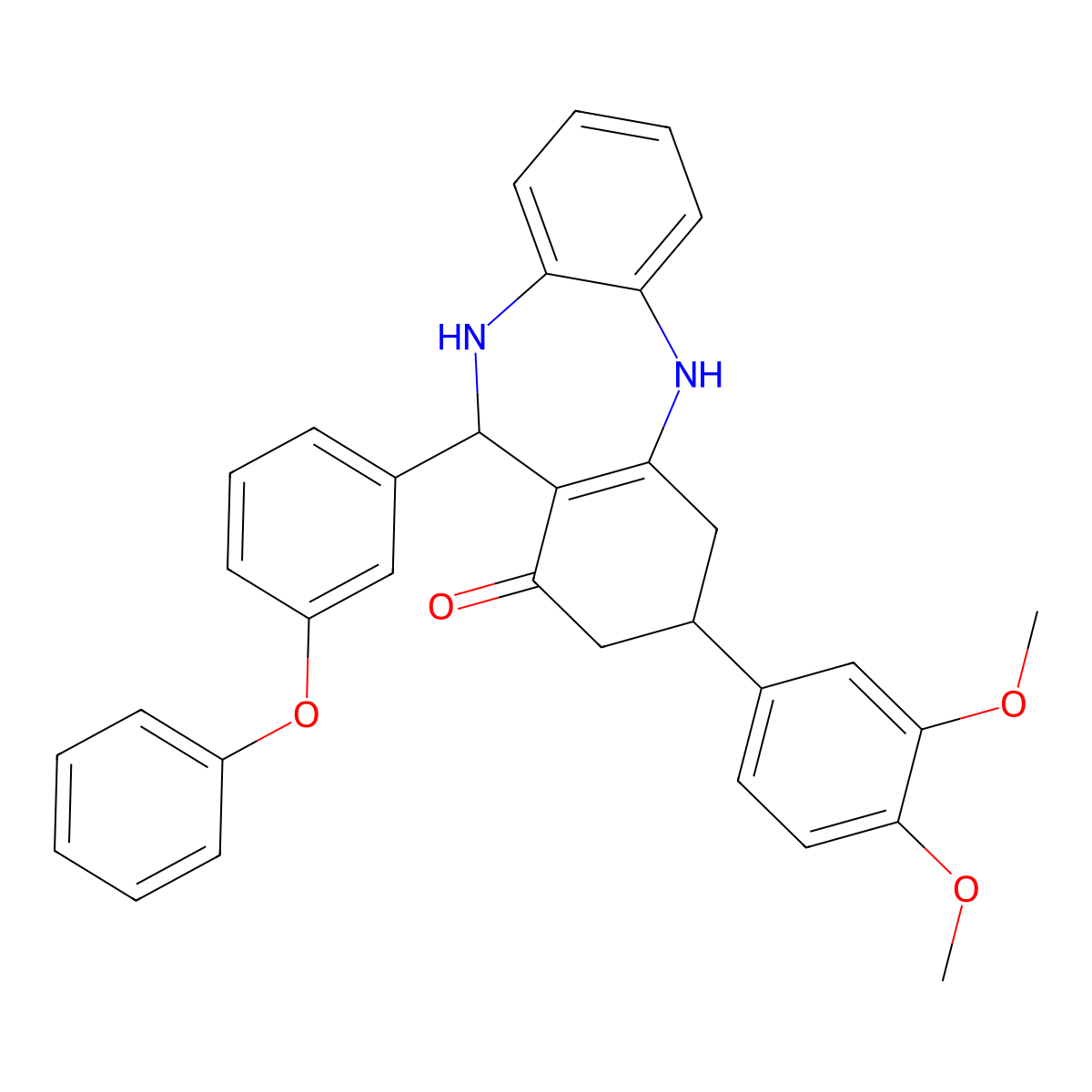 9-(3,4-Dimethoxyphenyl)-6-(3-phenoxyphenyl)-5,6,8,9,10,11-hexahydrobenzo[b][1,4]benzodiazepin-7-one molecular structure, CAS 297157-92-7