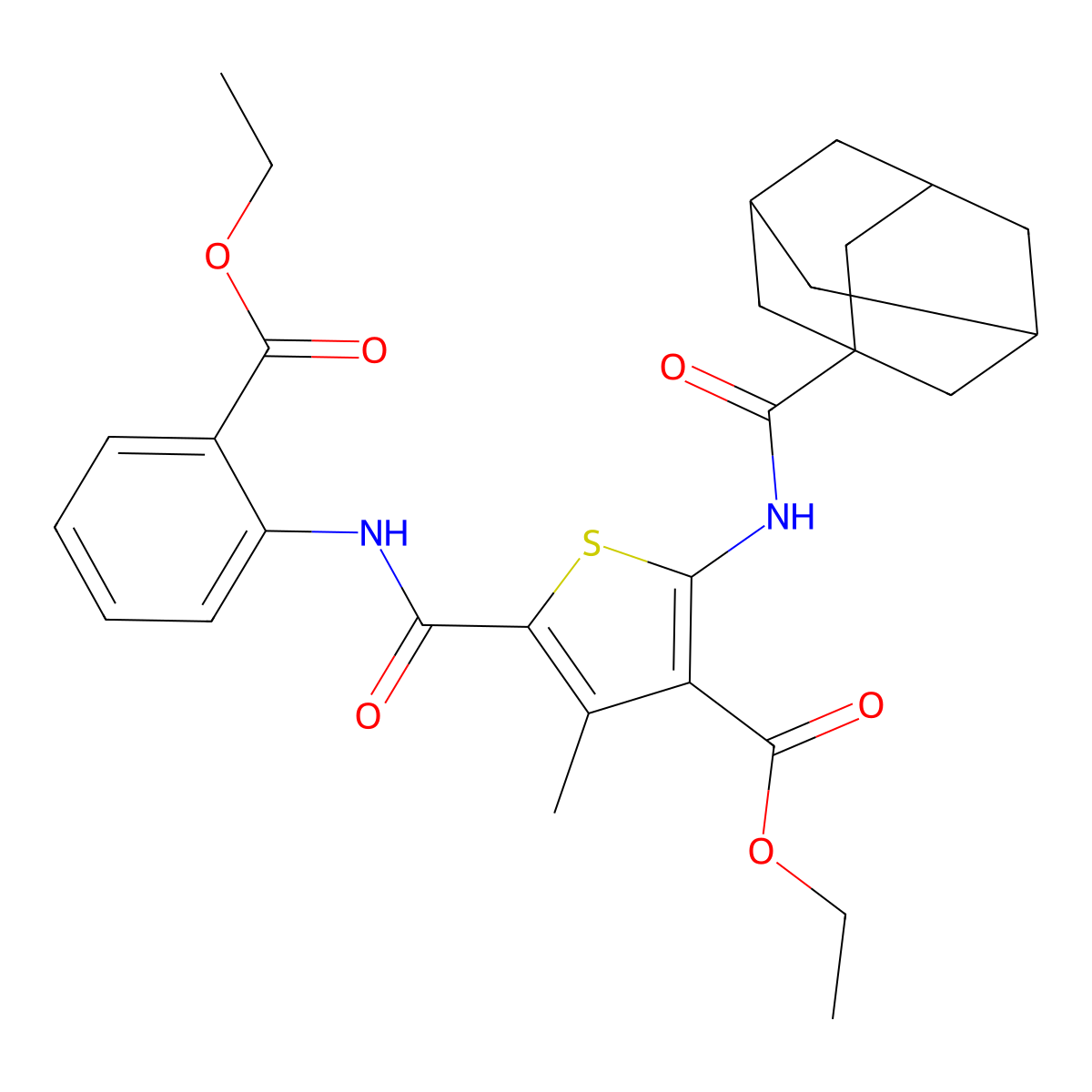Ethyl 2-(adamantane-1-amido)-5-{[2-(ethoxycarbonyl)phenyl]carbamoyl}-4-methylthiophene-3-carboxylate molecular structure, CAS 297157-93-8