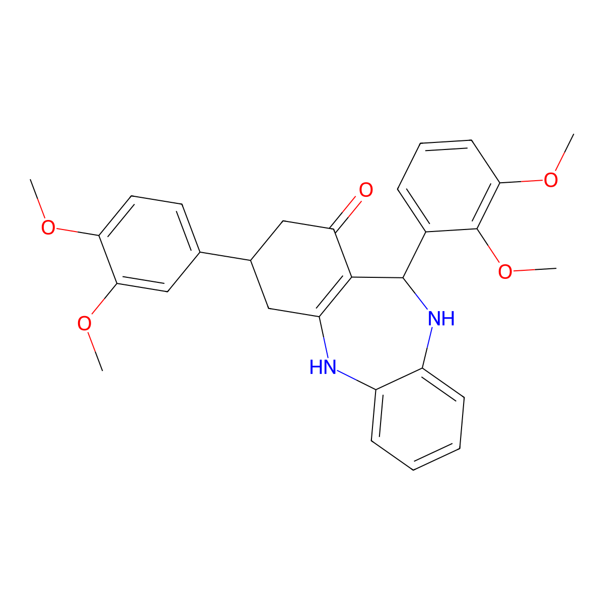 6-(2,3-Dimethoxyphenyl)-9-(3,4-dimethoxyphenyl)-5,6,8,9,10,11-hexahydrobenzo[b][1,4]benzodiazepin-7-one molecular structure, CAS 297157-94-9