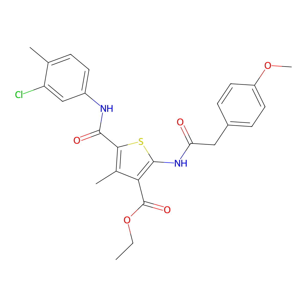Ethyl 5-[(3-chloro-4-methylphenyl)carbamoyl]-2-[2-(4-methoxyphenyl)acetamido]-4-methylthiophene-3-carboxylate molecular structure, CAS 297157-98-3