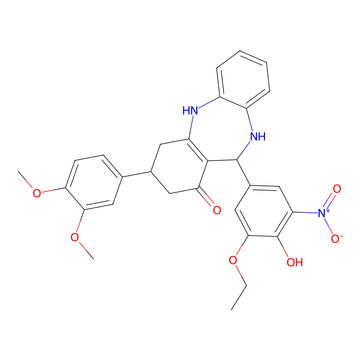 9-(3,4-Dimethoxyphenyl)-6-(3-ethoxy-4-hydroxy-5-nitrophenyl)-5,6,8,9,10,11-hexahydrobenzo[b][1,4]benzodiazepin-7-one molecular structure, CAS 297158-00-0