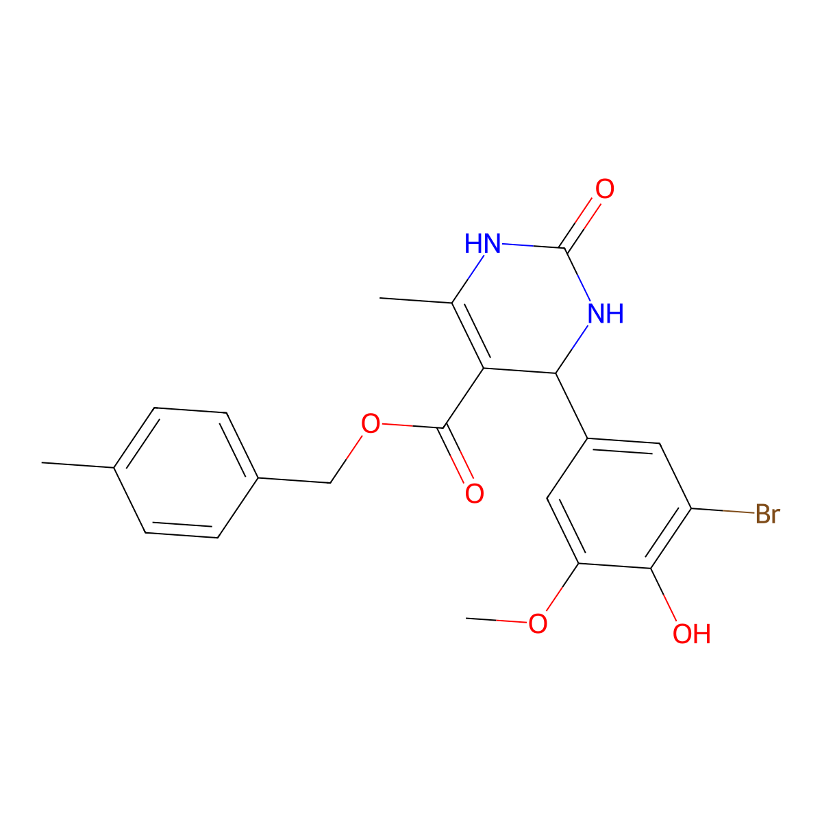 4-Methylbenzyl 4-(3-bromo-4-hydroxy-5-methoxyphenyl)-6-methyl-2-oxo-1,2,3,4-tetrahydropyrimidine-5-carboxylate molecular structure, CAS 297158-06-6
