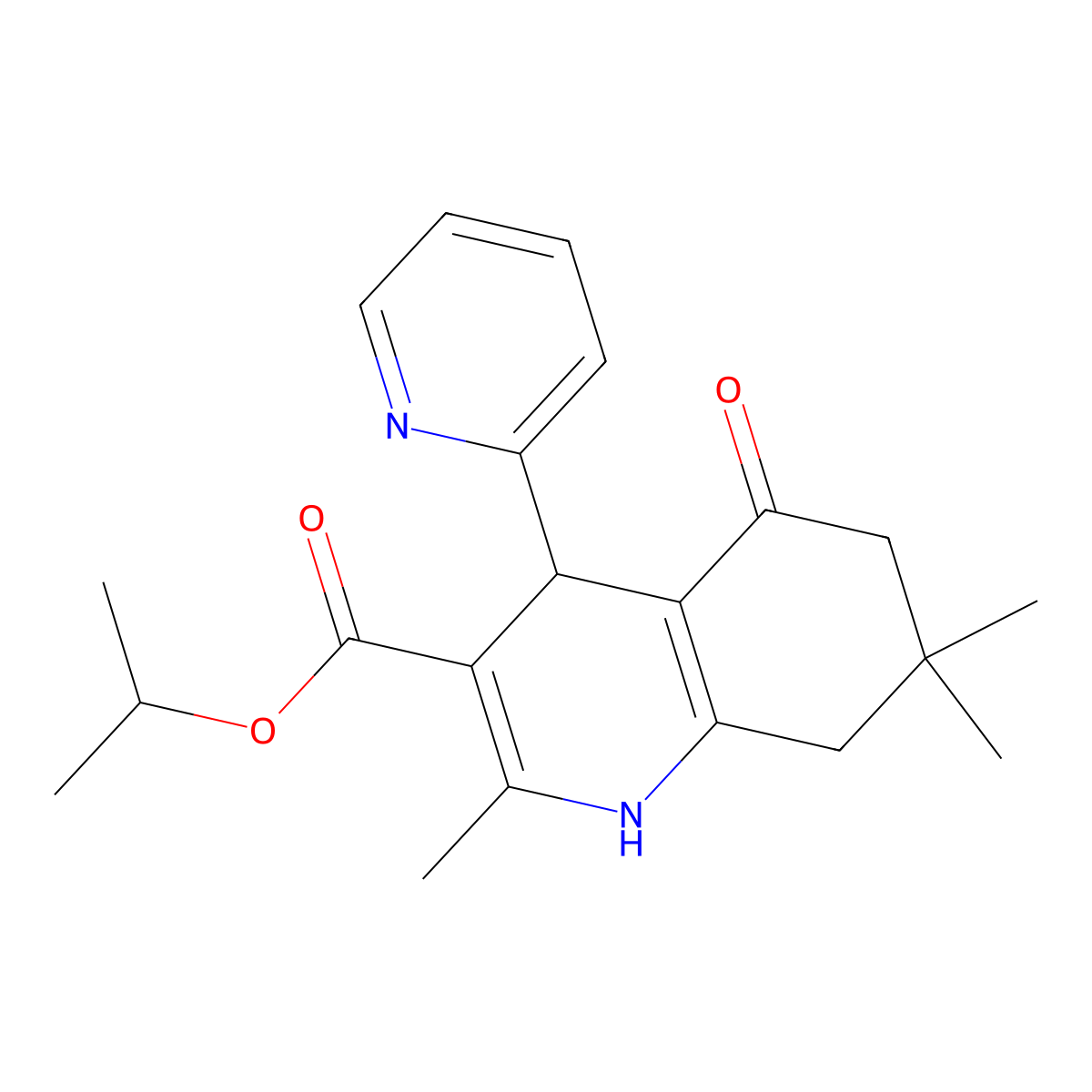 Propan-2-yl 2,7,7-trimethyl-5-oxo-4-(pyridin-2-yl)-1,4,5,6,7,8-hexahydroquinoline-3-carboxylate molecular structure, CAS 297158-07-7