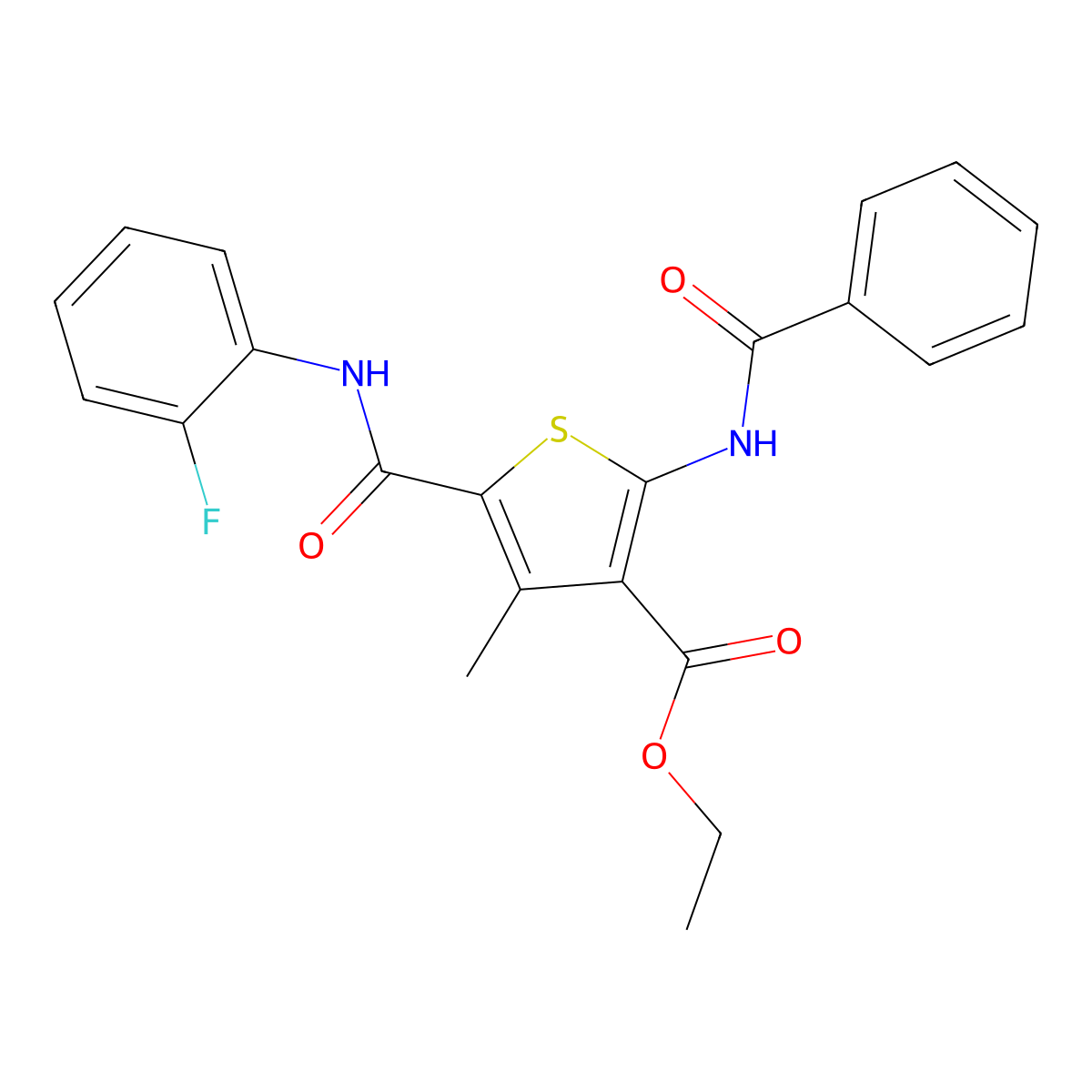 Ethyl 2-benzamido-5-[(2-fluorophenyl)carbamoyl]-4-methylthiophene-3-carboxylate molecular structure, CAS 297158-12-4
