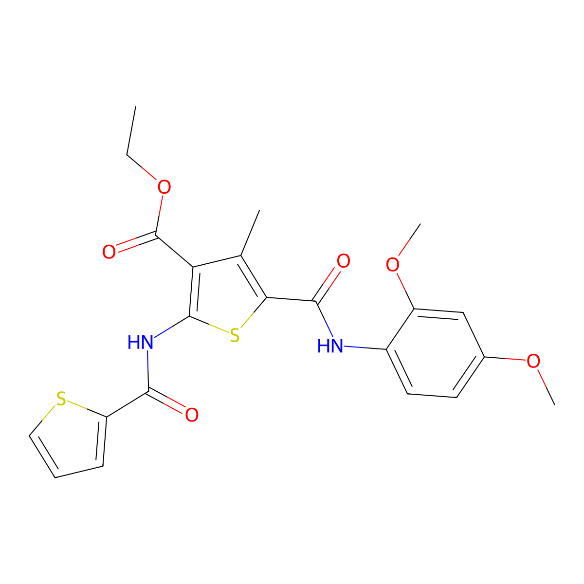 Ethyl 5-[(2,4-dimethoxyphenyl)carbamoyl]-4-methyl-2-(thiophene-2-amido)thiophene-3-carboxylate molecular structure, CAS 297158-22-6