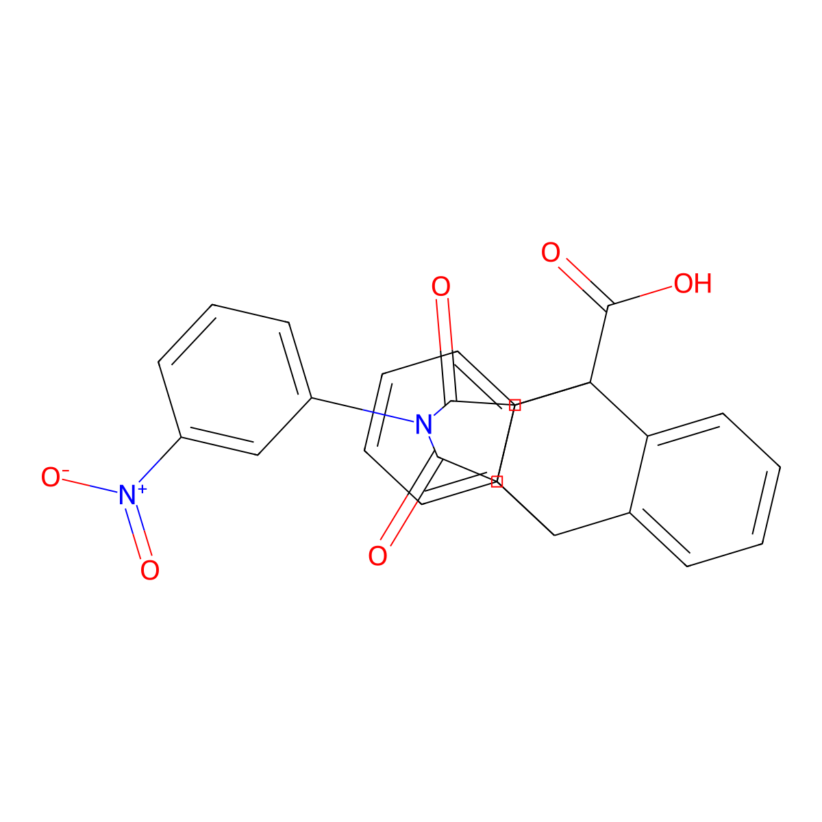 17-(3-Nitrophenyl)-16,18-dioxo-17-azapentacyclo[6.6.5.0~2,7~.0~9,14~.0~15,19~]nonadeca-2,4,6,9,11,13-hexaene-1-carboxylic acid (non-preferred name) molecular structure, CAS 297158-27-1