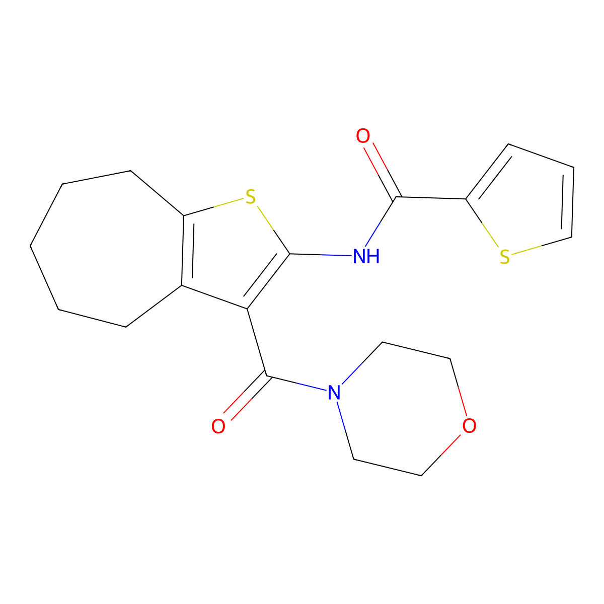 N-[3-(morpholin-4-ylcarbonyl)-5,6,7,8-tetrahydro-4H-cyclohepta[b]thiophen-2-yl]thiophene-2-carboxamide molecular structure, CAS 297158-76-0