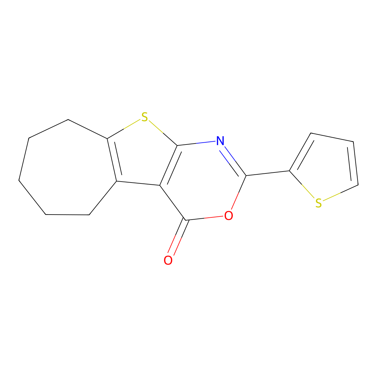 2-thiophen-2-yl-6,7,8,9-tetrahydro-5H-cyclohepta[2,3]thieno[2,4-b][1,3]oxazin-4-one molecular structure, CAS 297158-77-1