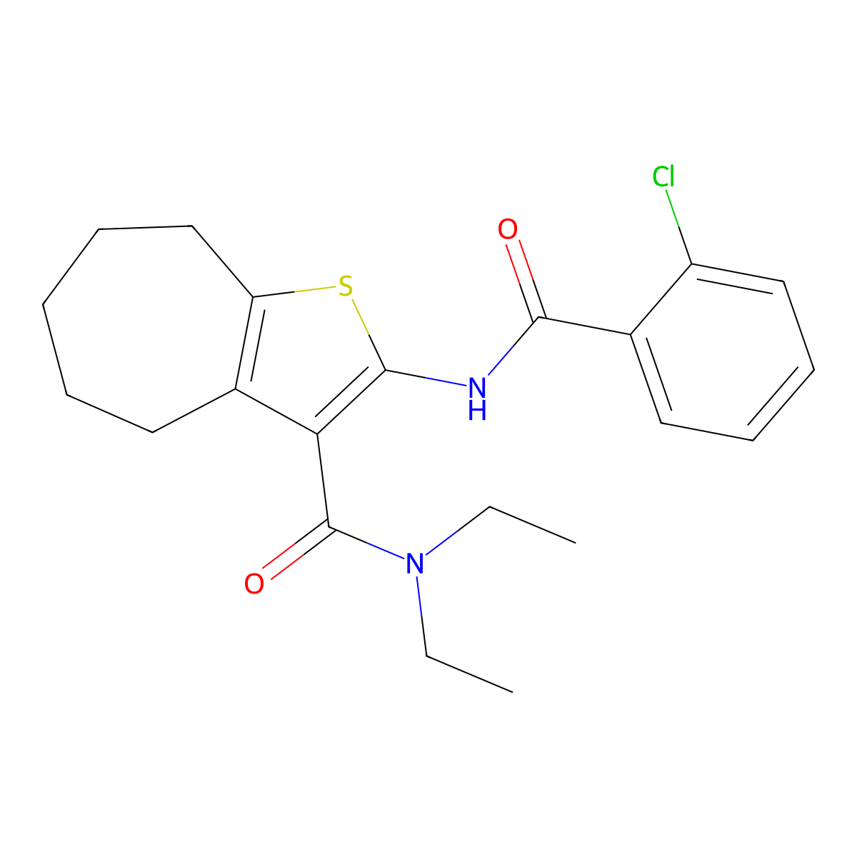 2-[(2-chlorobenzoyl)amino]-N,N-diethyl-5,6,7,8-tetrahydro-4H-cyclohepta[b]thiophene-3-carboxamide molecular structure, CAS 297158-80-6