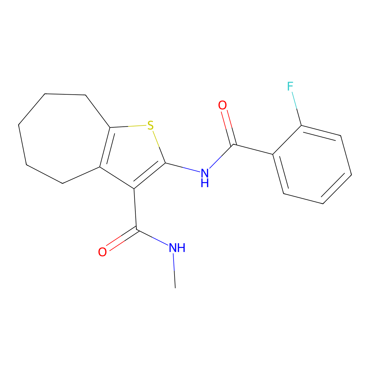2-[(2-fluorobenzoyl)amino]-N-methyl-5,6,7,8-tetrahydro-4H-cyclohepta[b]thiophene-3-carboxamide molecular structure, CAS 297158-82-8