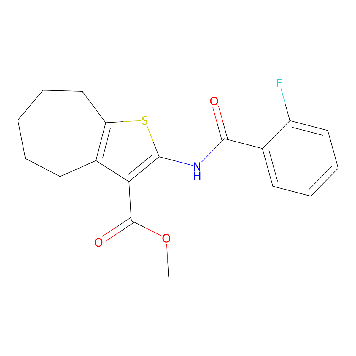 Methyl 2-(2-fluorobenzamido)-5,6,7,8-tetrahydro-4H-cyclohepta[b]thiophene-3-carboxylate molecular structure, CAS 297158-84-0