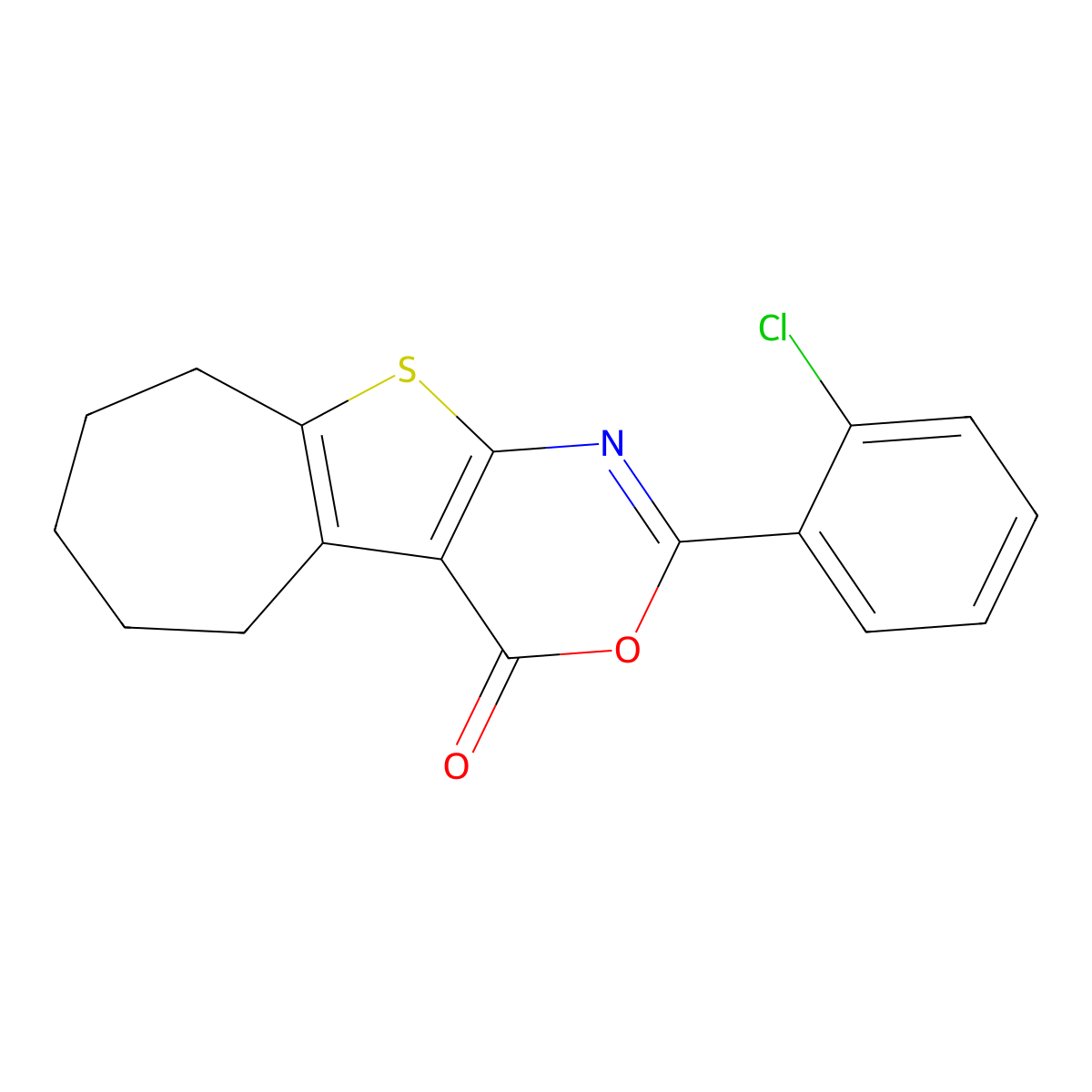 2-(2-chlorophenyl)-6,7,8,9-tetrahydro-4H,5H-cyclohepta[4,5]thieno[2,3-d][1,3]oxazin-4-one molecular structure, CAS 297158-85-1