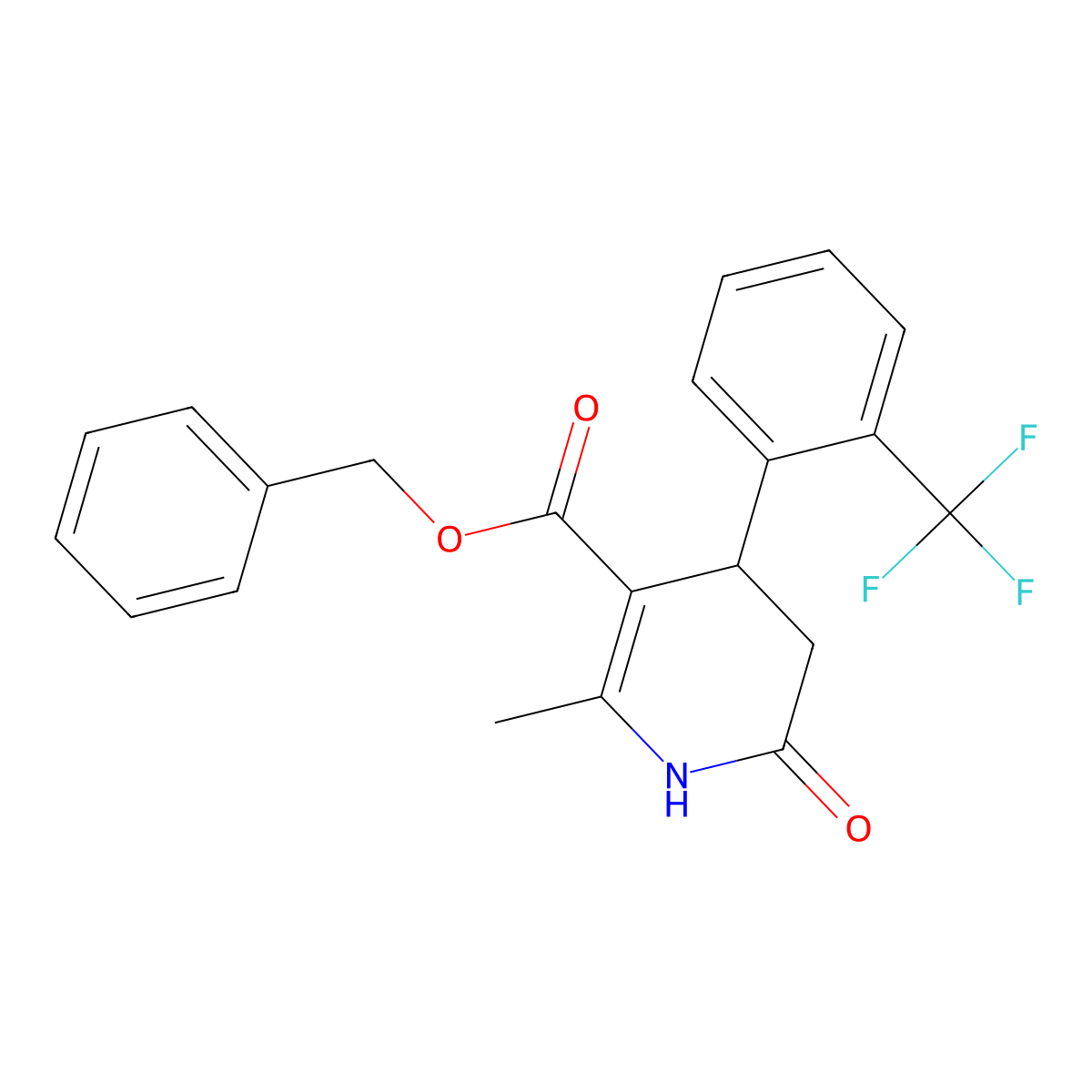 Benzyl 2-methyl-6-oxo-4-[2-(trifluoromethyl)phenyl]-1,4,5,6-tetrahydropyridine-3-carboxylate molecular structure, CAS 297158-87-3