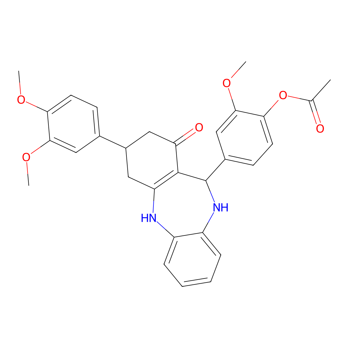 4-[3-(3,4-dimethoxyphenyl)-1-oxo-2,3,4,5,10,11-hexahydro-1H-dibenzo[b,e][1,4]diazepin-11-yl]-2-methoxyphenyl acetate molecular structure, CAS 297159-00-3
