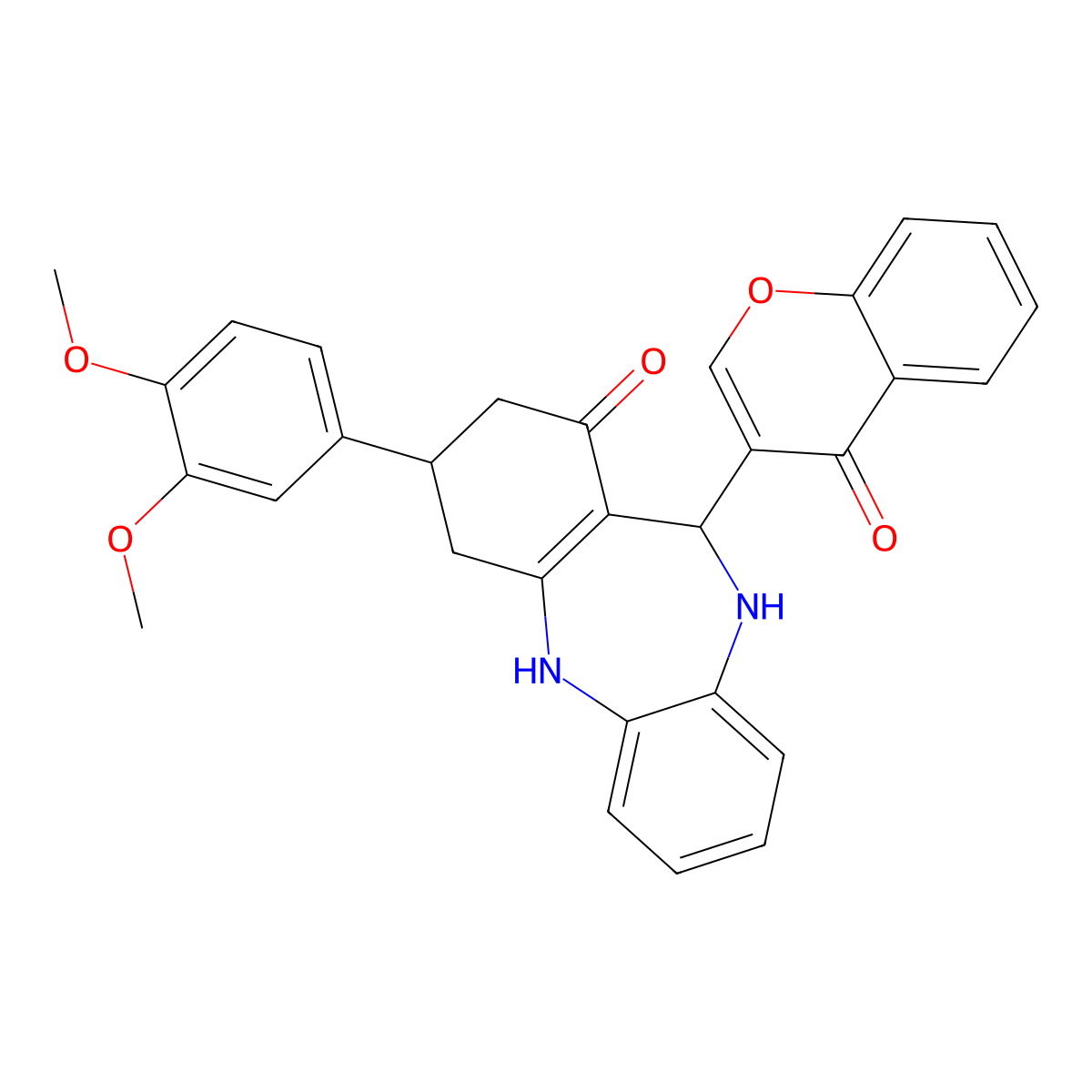9-(3,4-Dimethoxyphenyl)-6-(4-oxochromen-3-yl)-5,6,8,9,10,11-hexahydrobenzo[b][1,4]benzodiazepin-7-one molecular structure, CAS 297159-02-5