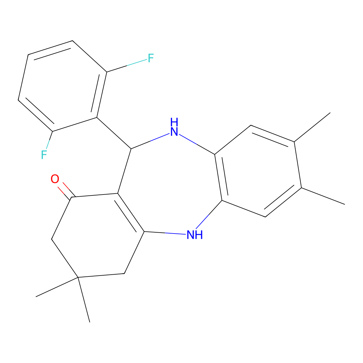 6-(2,6-difluorophenyl)-2,3,9,9-tetramethyl-6,8,10,11-tetrahydro-5H-benzo[b][1,4]benzodiazepin-7-one molecular structure, CAS 297159-04-7