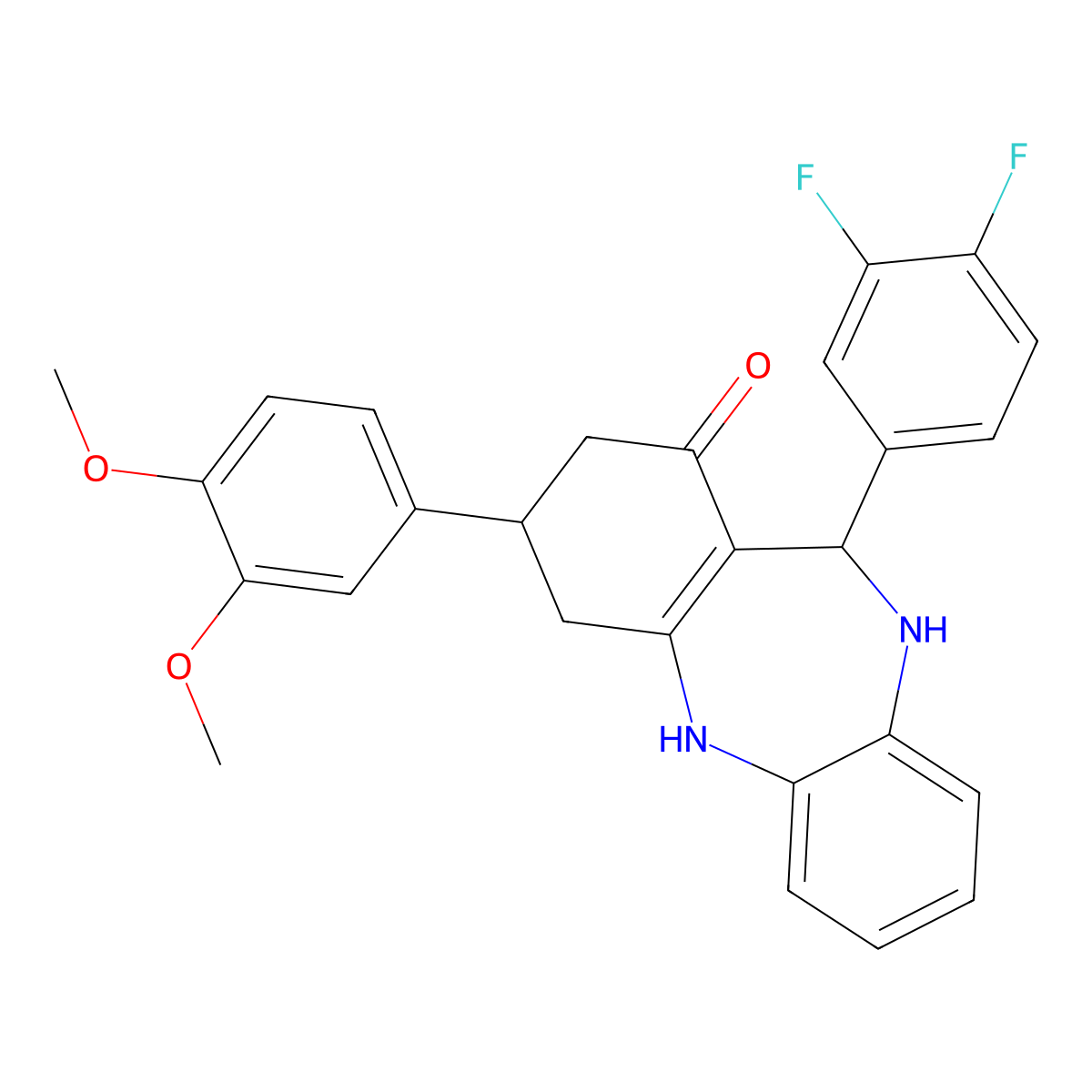 11-(3,4-difluorophenyl)-3-(3,4-dimethoxyphenyl)-2,3,4,5,10,11-hexahydro-1H-dibenzo[b,e][1,4]diazepin-1-one molecular structure, CAS 297159-06-9