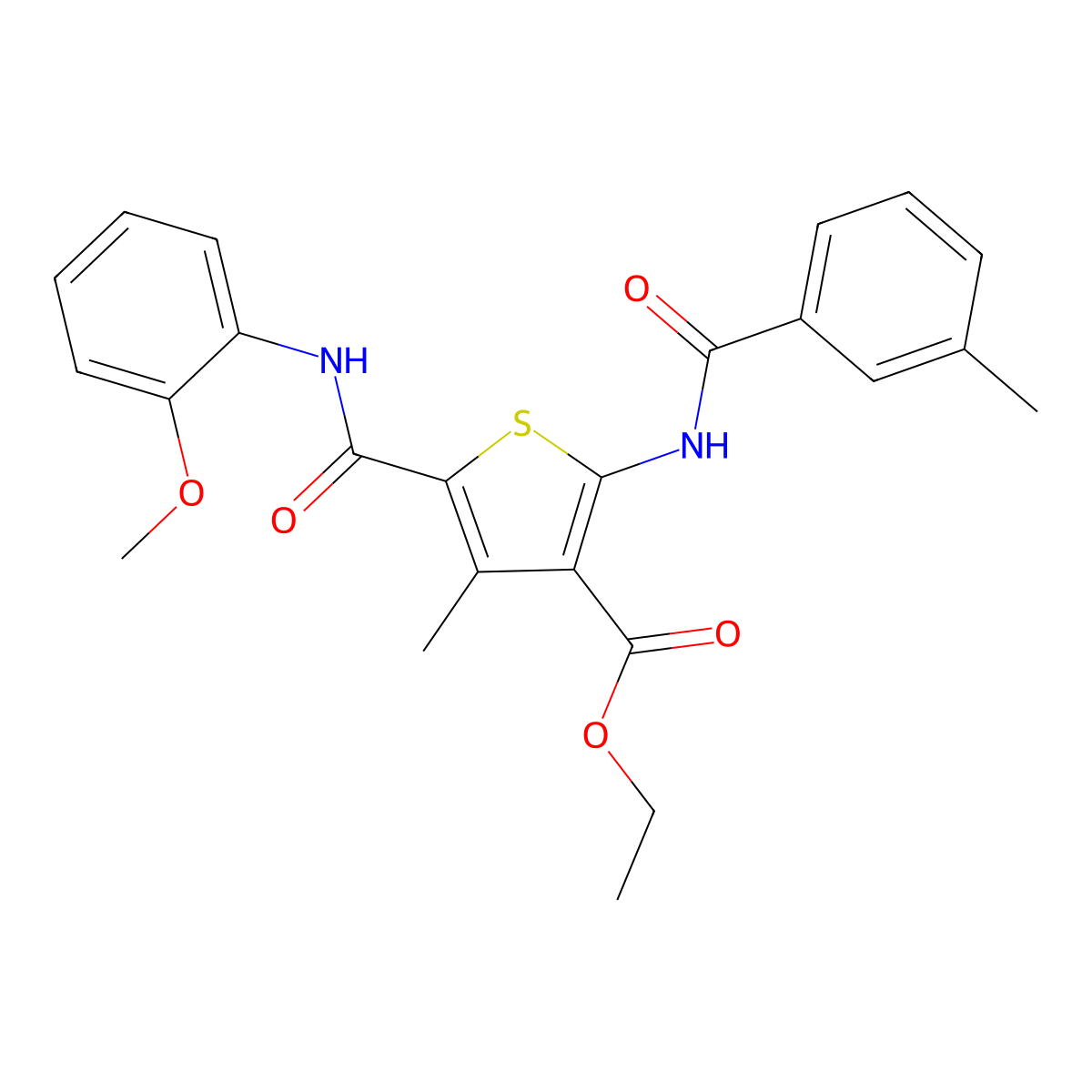 Ethyl 5-[(2-methoxyphenyl)carbamoyl]-4-methyl-2-(3-methylbenzamido)thiophene-3-carboxylate molecular structure, CAS 297159-20-7