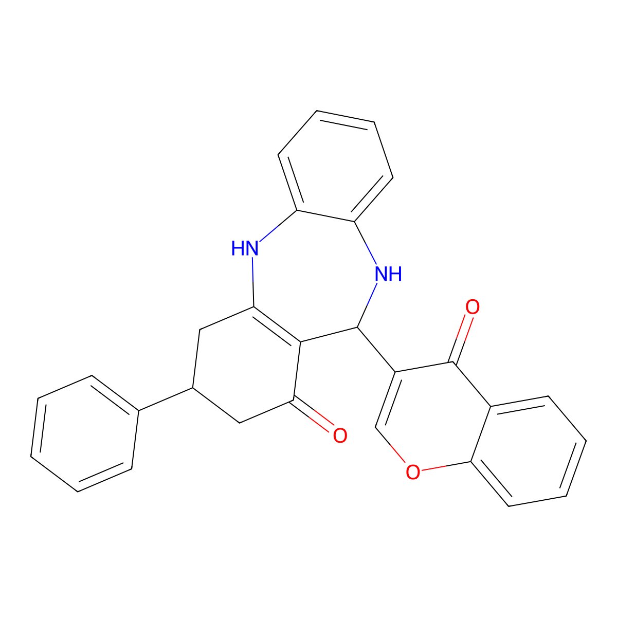 6-(4-Oxochromen-3-yl)-9-phenyl-5,6,8,9,10,11-hexahydrobenzo[b][1,4]benzodiazepin-7-one molecular structure, CAS 297159-23-0