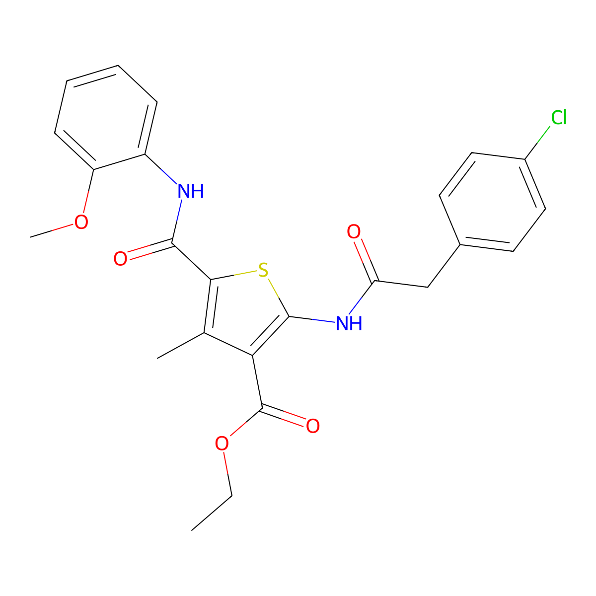 Ethyl 2-{[(4-chlorophenyl)acetyl]amino}-5-[(2-methoxyphenyl)carbamoyl]-4-methylthiophene-3-carboxylate molecular structure, CAS 297159-25-2
