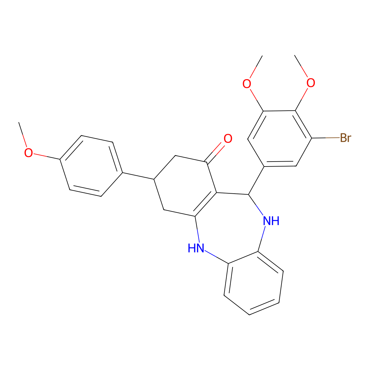 6-(3-Bromo-4,5-dimethoxyphenyl)-9-(4-methoxyphenyl)-5,6,8,9,10,11-hexahydrobenzo[b][1,4]benzodiazepin-7-one molecular structure, CAS 297159-31-0