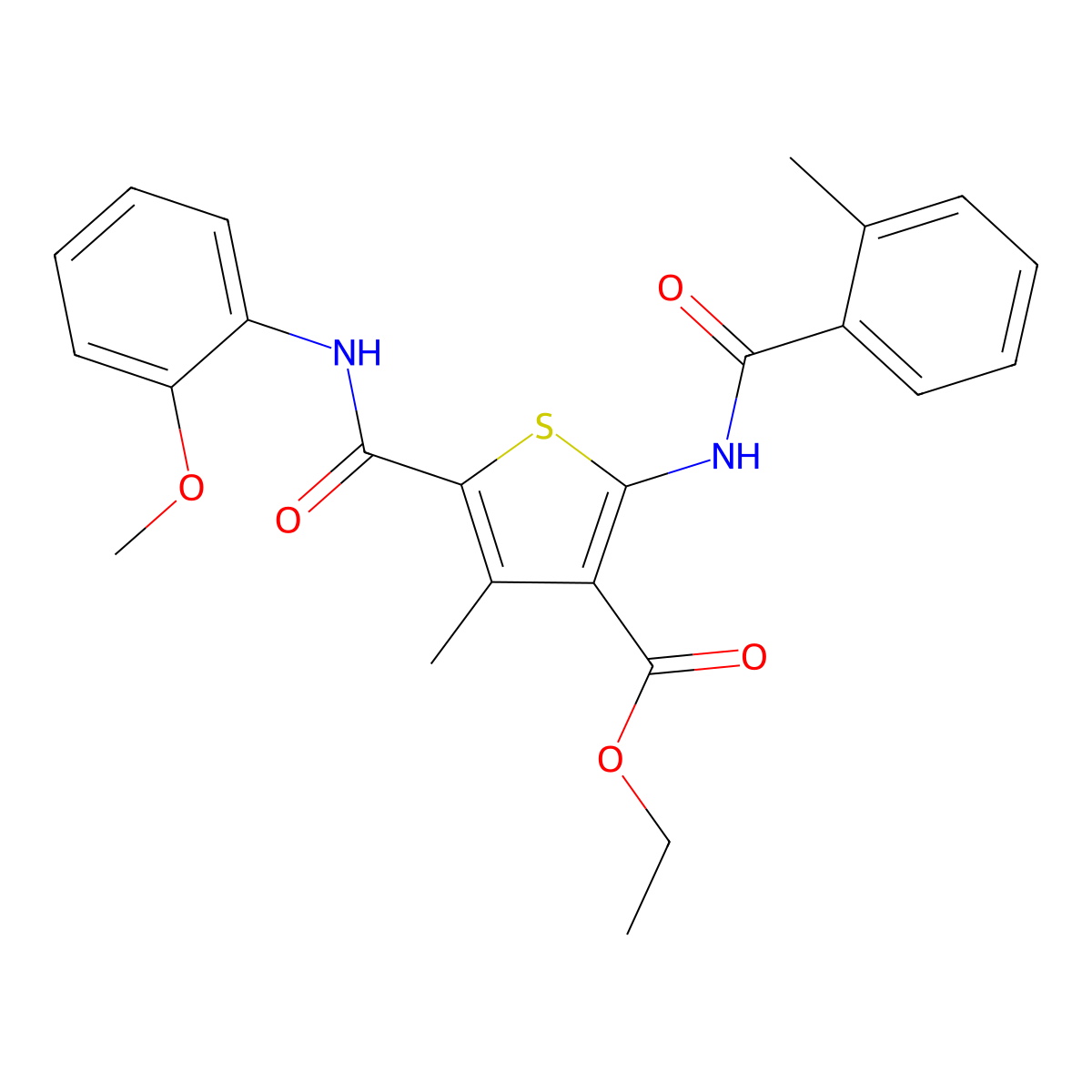 Ethyl 5-[(2-methoxyphenyl)carbamoyl]-4-methyl-2-(2-methylbenzamido)thiophene-3-carboxylate molecular structure, CAS 297159-34-3