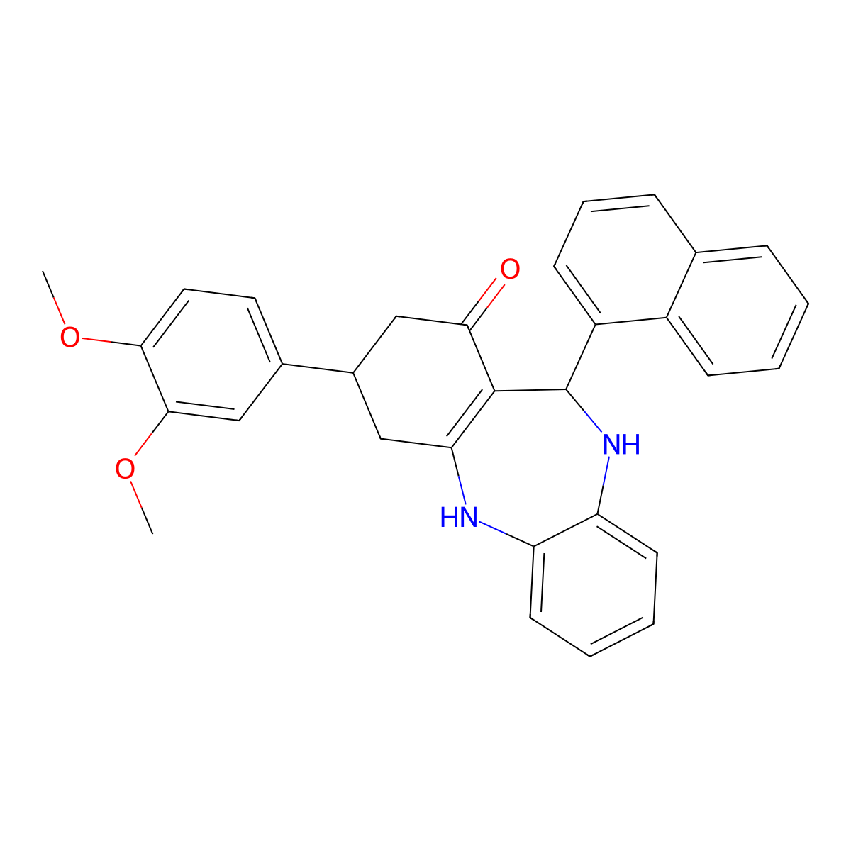 9-(3,4-Dimethoxyphenyl)-6-naphthalen-1-yl-5,6,8,9,10,11-hexahydrobenzo[b][1,4]benzodiazepin-7-one molecular structure, CAS 297159-50-3