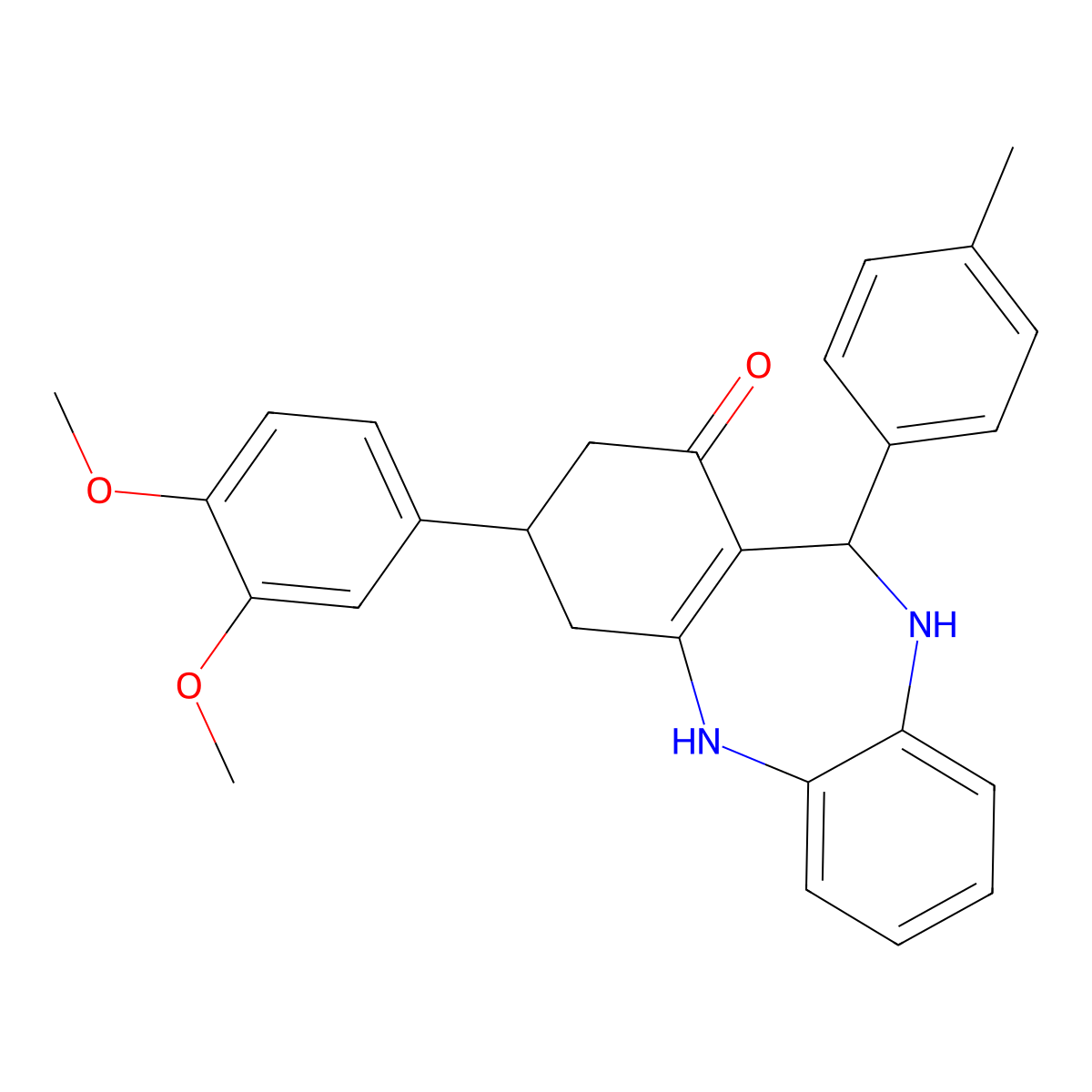 9-(3,4-Dimethoxyphenyl)-6-(4-methylphenyl)-5,6,8,9,10,11-hexahydrobenzo[b][1,4]benzodiazepin-7-one molecular structure, CAS 297159-54-7