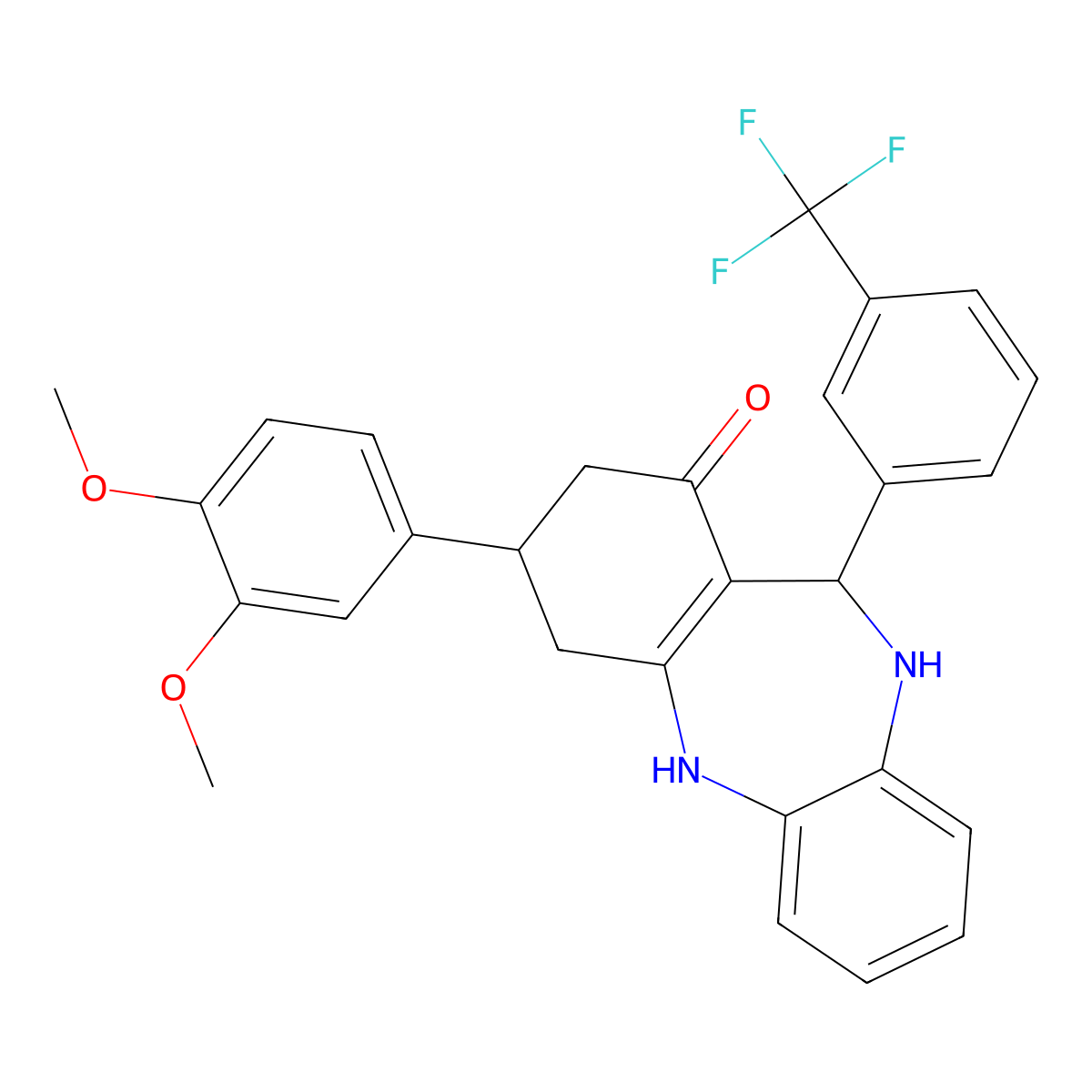 9-(3,4-Dimethoxyphenyl)-6-[3-(trifluoromethyl)phenyl]-5,6,8,9,10,11-hexahydrobenzo[b][1,4]benzodiazepin-7-one molecular structure, CAS 297159-55-8