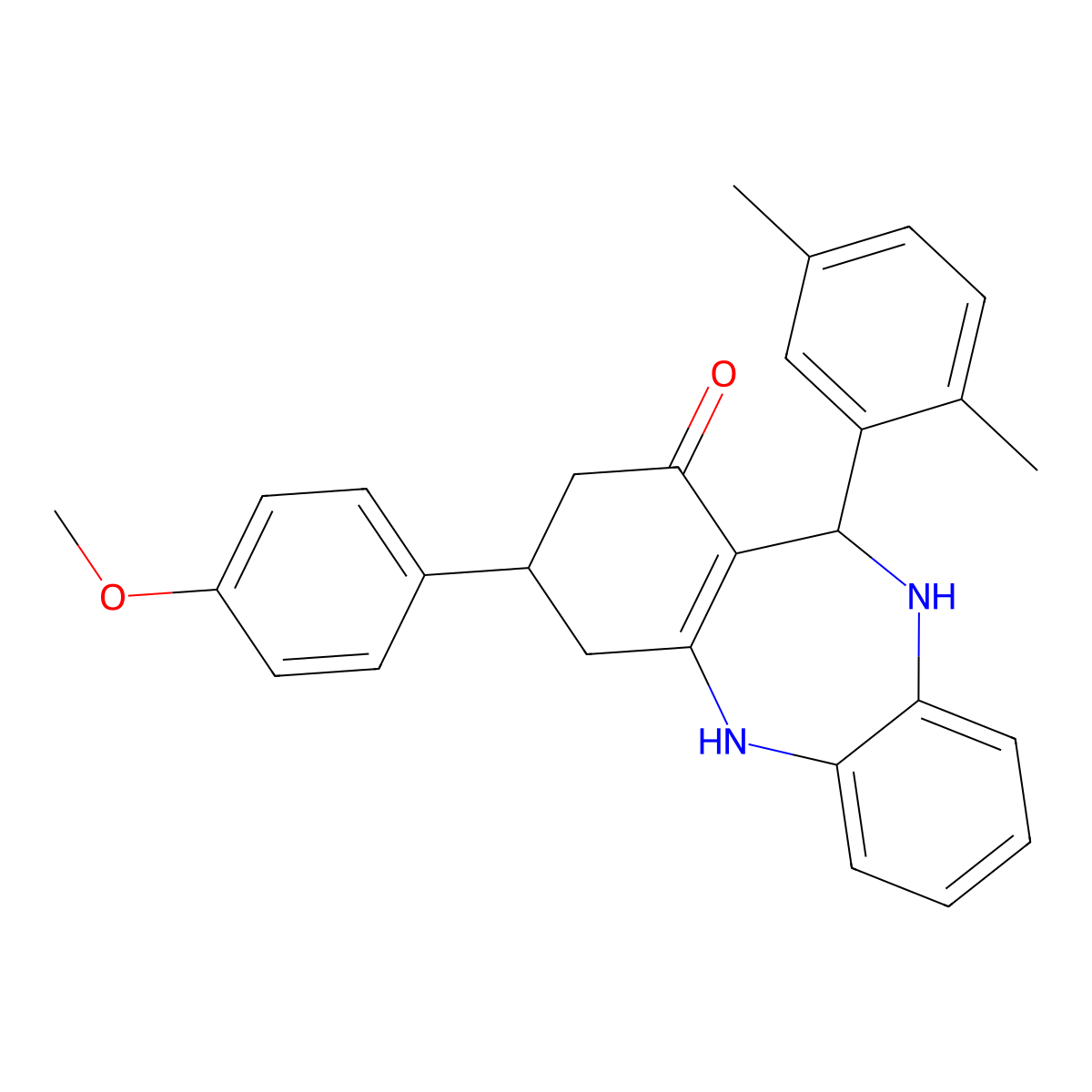 6-(2,5-Dimethylphenyl)-9-(4-methoxyphenyl)-5,6,8,9,10,11-hexahydrobenzo[b][1,4]benzodiazepin-7-one molecular structure, CAS 297159-58-1