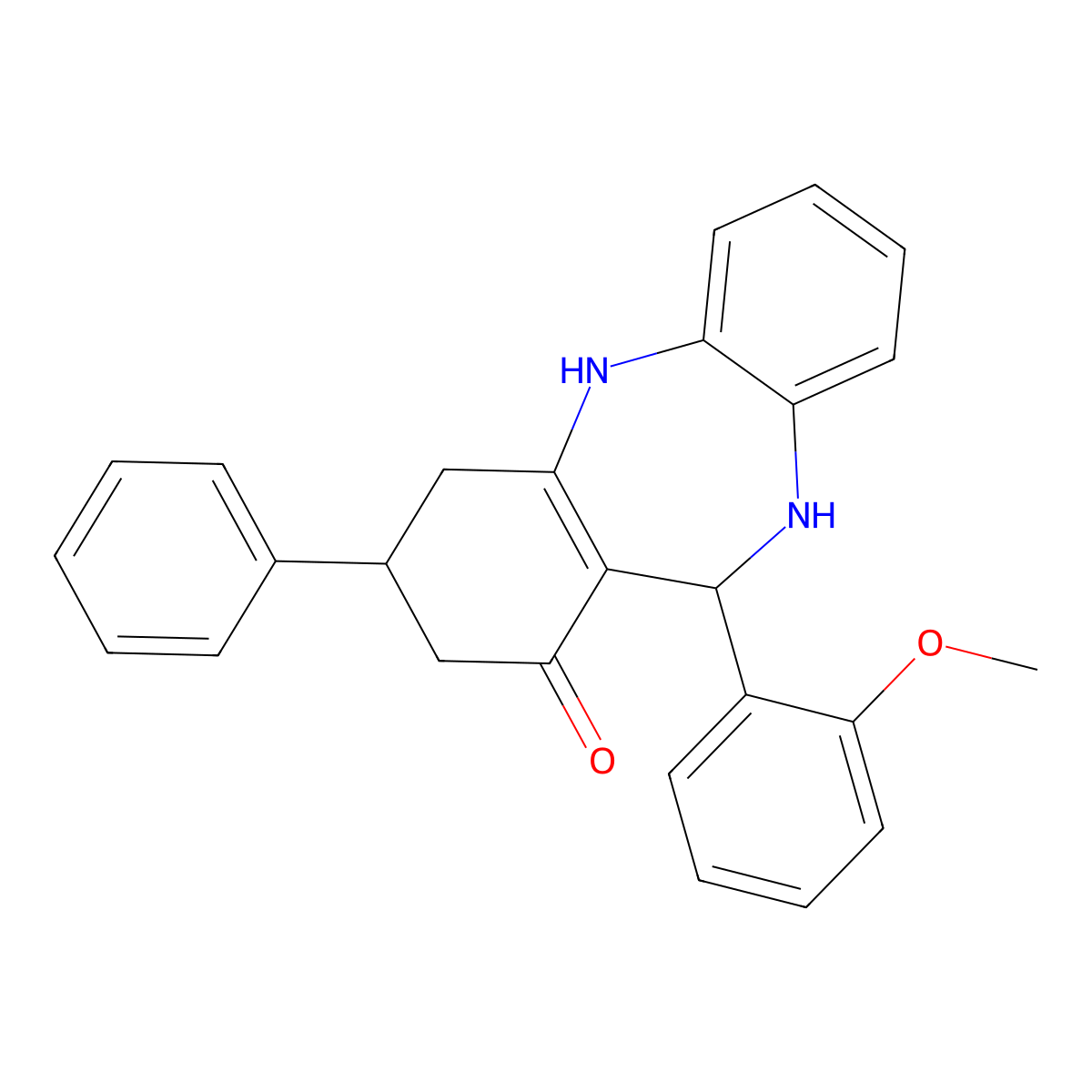6-(2-Methoxyphenyl)-9-phenyl-5,6,8,9,10,11-hexahydrobenzo[b][1,4]benzodiazepin-7-one molecular structure, CAS 297159-59-2