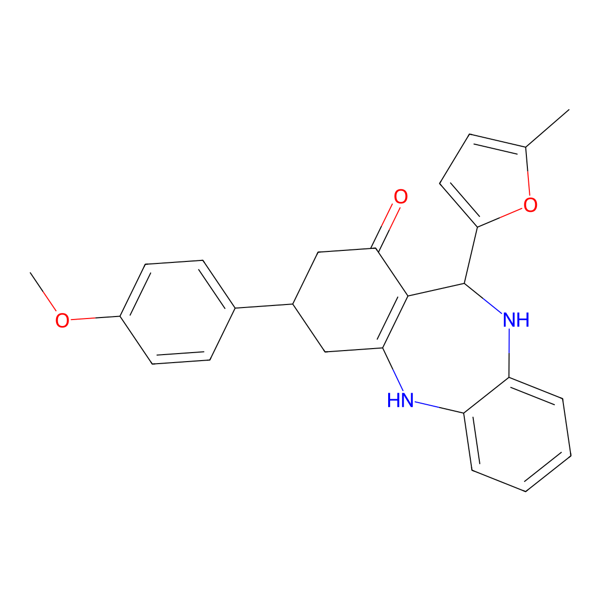9-(4-Methoxyphenyl)-6-(5-methylfuran-2-yl)-5,6,8,9,10,11-hexahydrobenzo[b][1,4]benzodiazepin-7-one molecular structure, CAS 297159-61-6