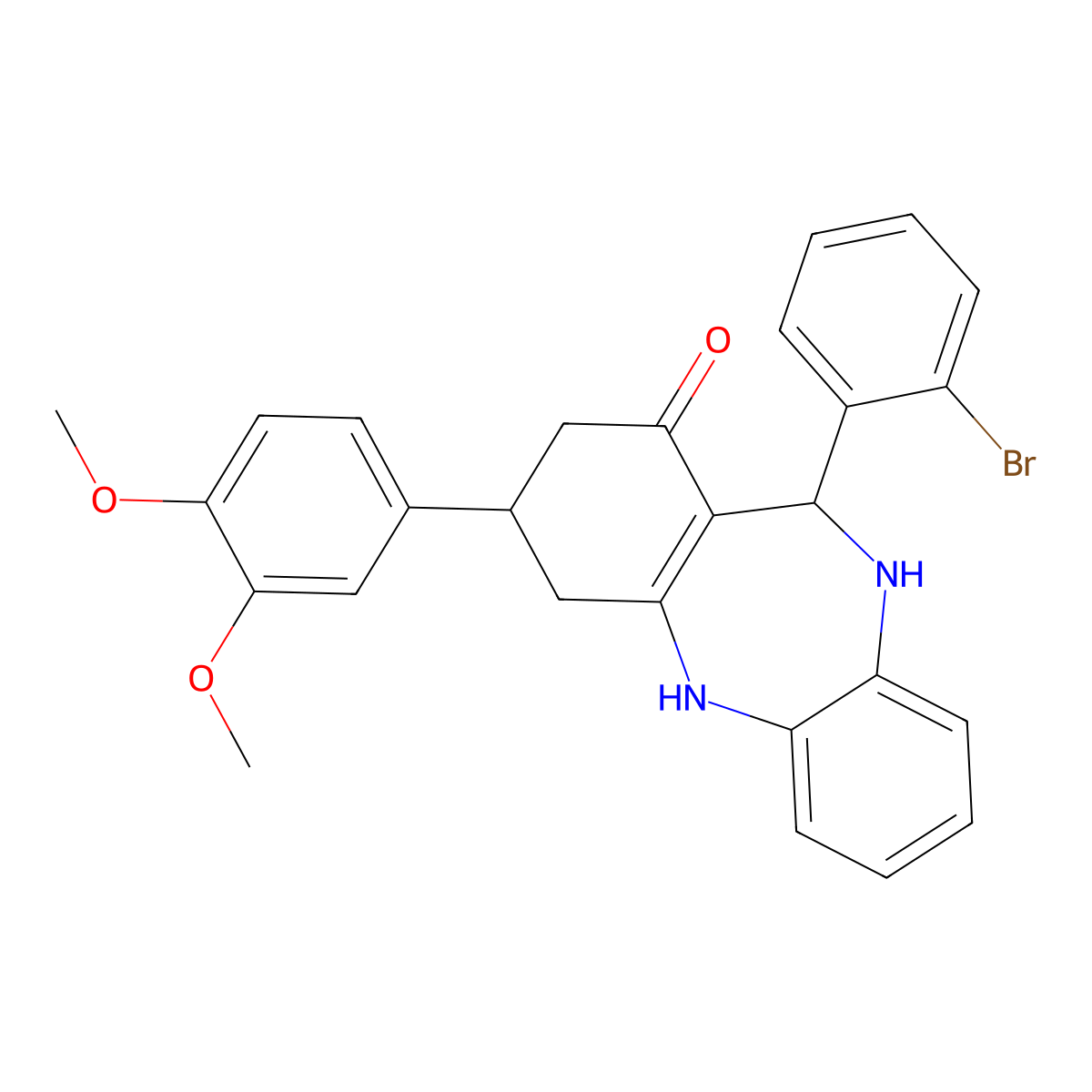 6-(2-Bromophenyl)-9-(3,4-dimethoxyphenyl)-5,6,8,9,10,11-hexahydrobenzo[b][1,4]benzodiazepin-7-one molecular structure, CAS 297159-65-0