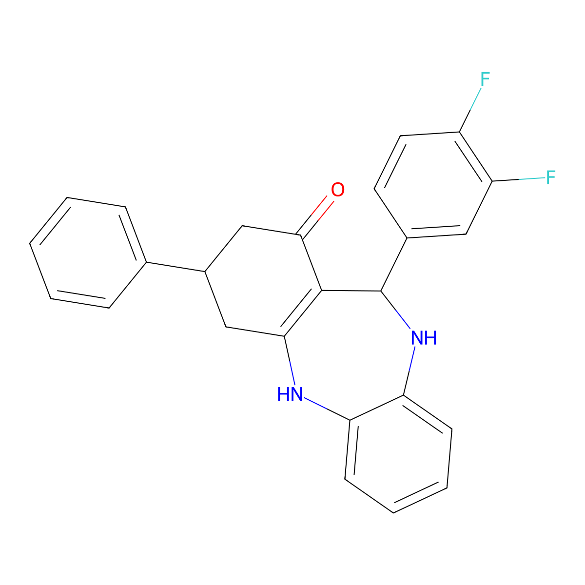 6-(3,4-Difluorophenyl)-9-phenyl-5,6,8,9,10,11-hexahydrobenzo[b][1,4]benzodiazepin-7-one molecular structure, CAS 297159-69-4