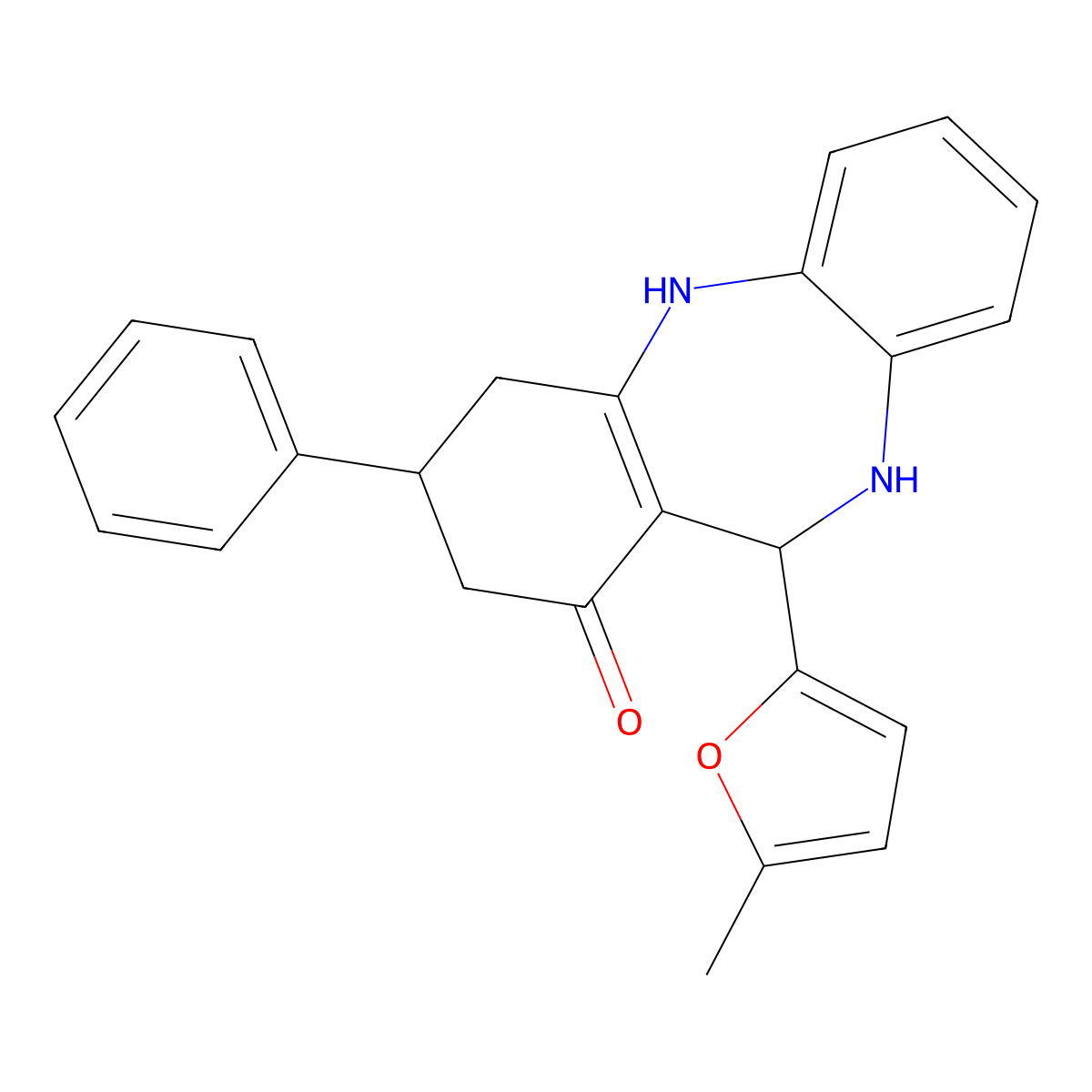 6-(5-Methylfuran-2-yl)-9-phenyl-5,6,8,9,10,11-hexahydrobenzo[b][1,4]benzodiazepin-7-one molecular structure, CAS 297160-14-6