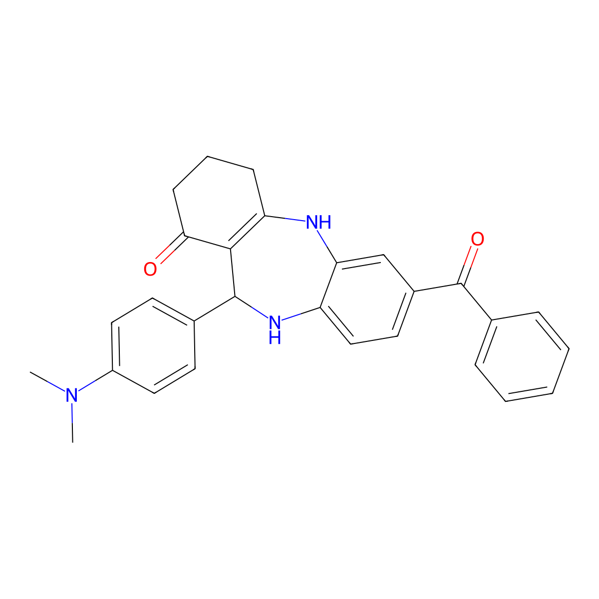2-Benzoyl-6-[4-(dimethylamino)phenyl]-5,6,8,9,10,11-hexahydrobenzo[b][1,4]benzodiazepin-7-one molecular structure, CAS 297160-21-5