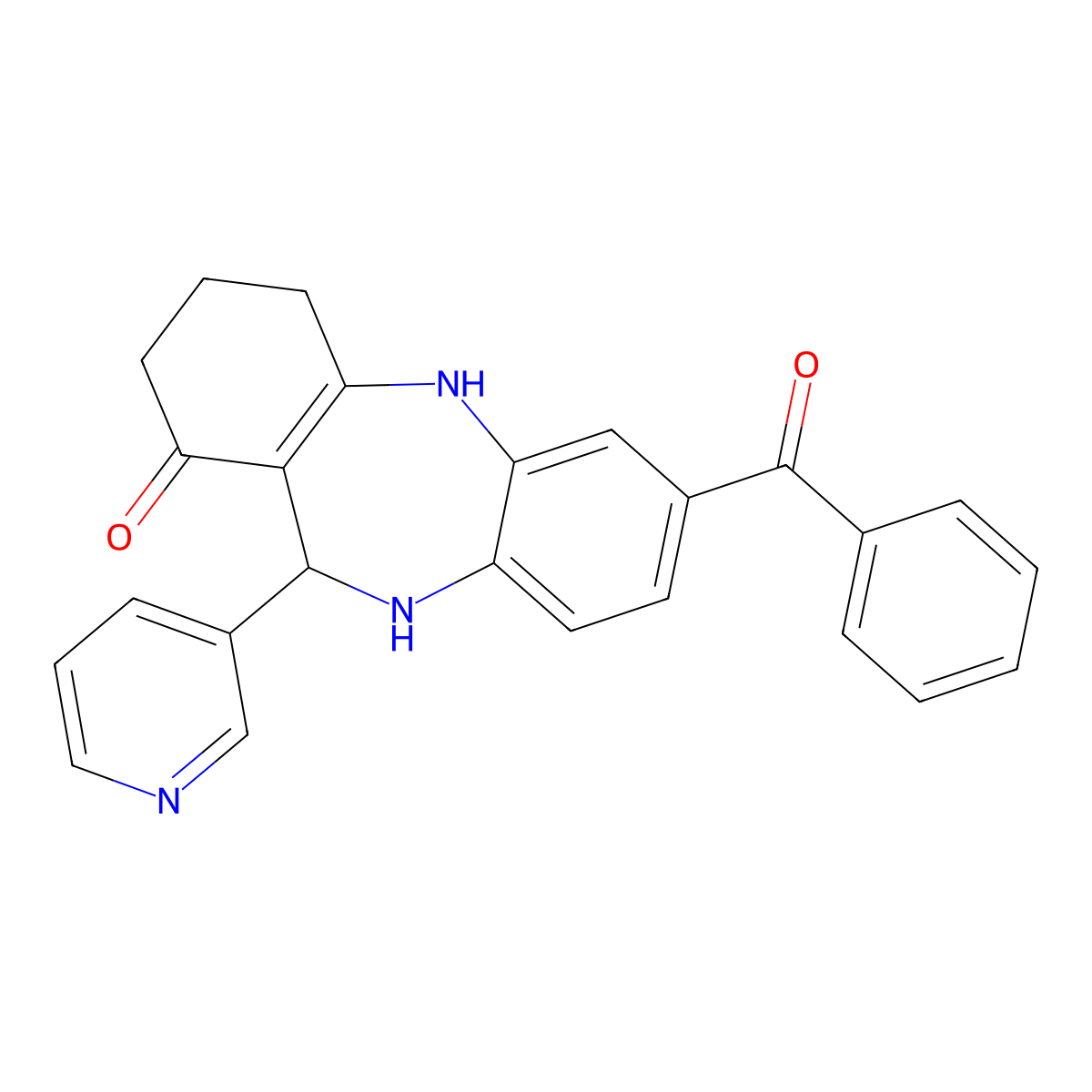2-Benzoyl-6-pyridin-3-yl-5,6,8,9,10,11-hexahydrobenzo[b][1,4]benzodiazepin-7-one molecular structure, CAS 297160-23-7