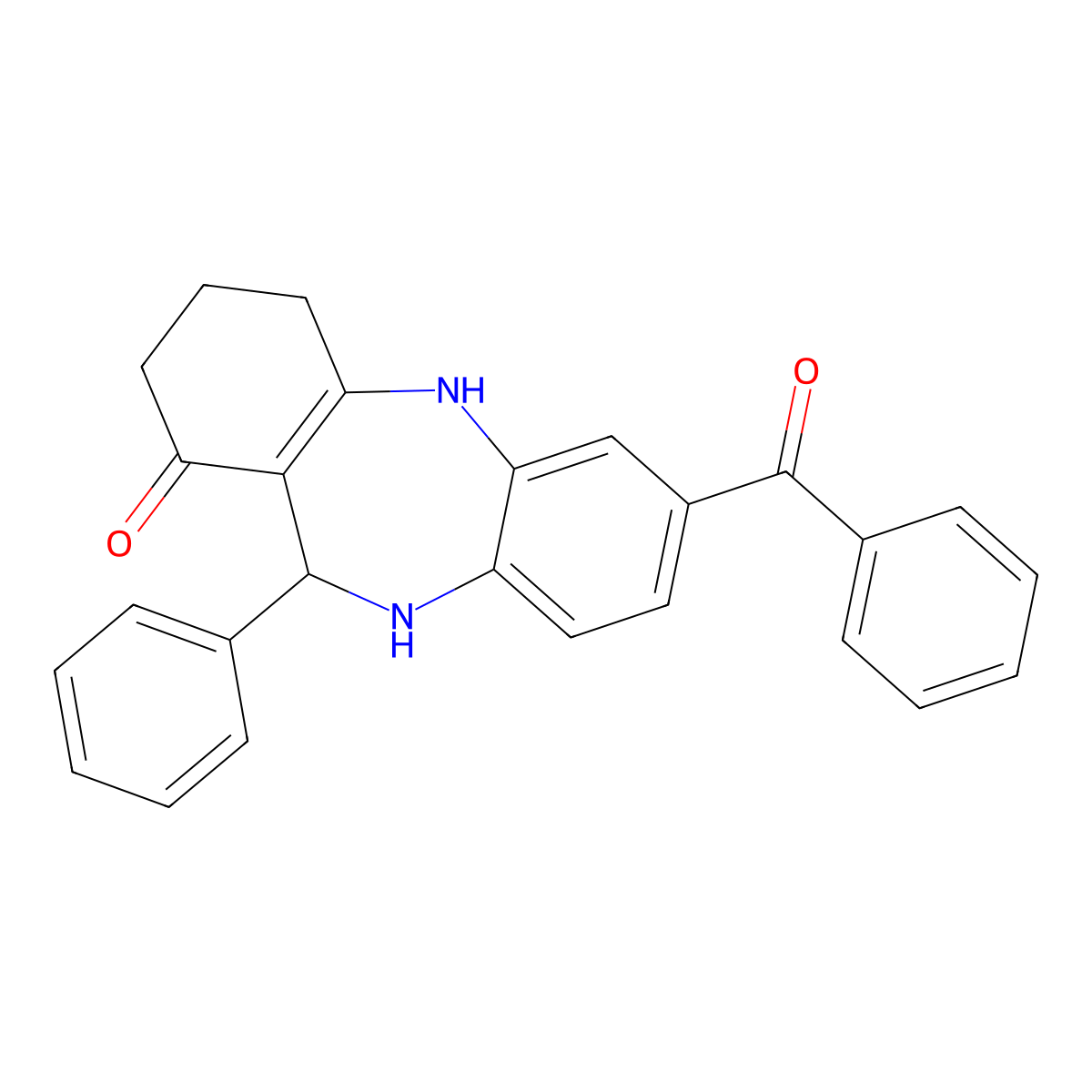 2-Benzoyl-6-phenyl-5,6,8,9,10,11-hexahydrobenzo[b][1,4]benzodiazepin-7-one molecular structure, CAS 297160-24-8