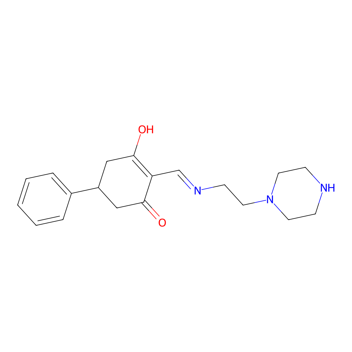 5-Phenyl-2-{[(2-piperazin-1-ylethyl)amino]methylene}cyclohexane-1,3-dione molecular structure, CAS 297160-31-7
