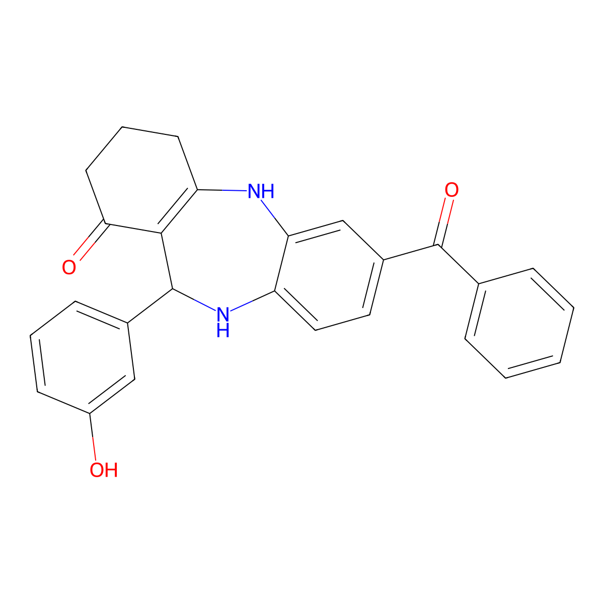 2-Benzoyl-6-(3-hydroxyphenyl)-5,6,8,9,10,11-hexahydrobenzo[b][1,4]benzodiazepin-7-one molecular structure, CAS 297160-43-1