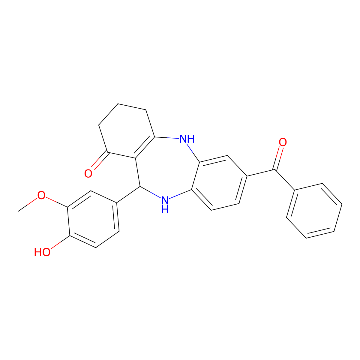 11-(4-hydroxy-3-methoxyphenyl)-7-(phenylcarbonyl)-2,3,4,5,10,11-hexahydro-1H-dibenzo[b,e][1,4]diazepin-1-one molecular structure, CAS 297160-47-5