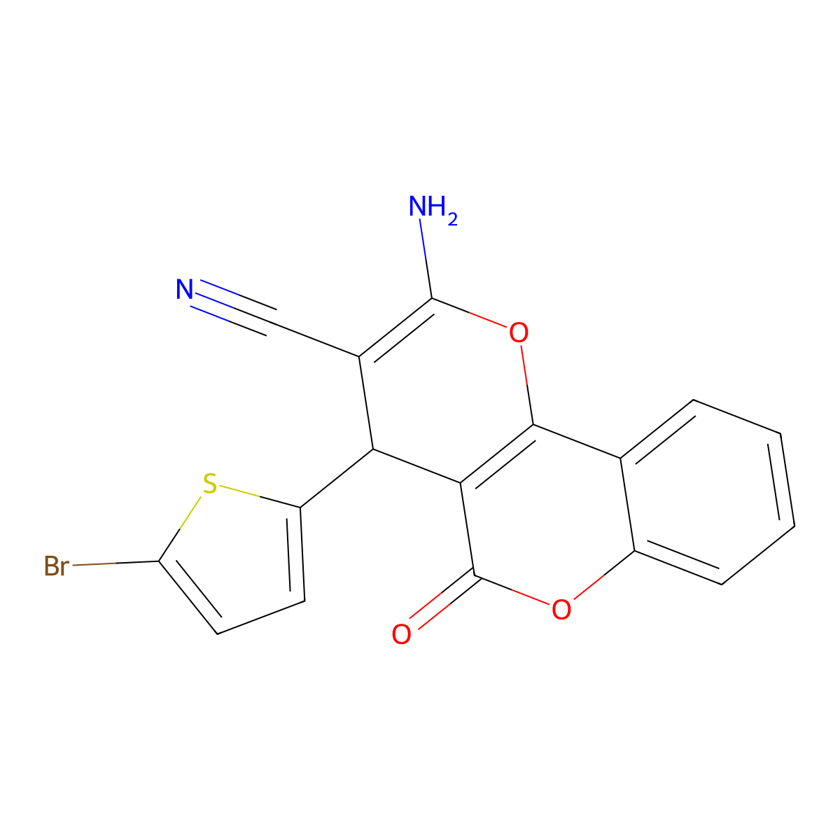 2-amino-4-(5-bromo-2-thienyl)-5-oxo-4H,5H-pyrano[3,2-c]chromene-3-carbonitrile molecular structure, CAS 297162-18-6
