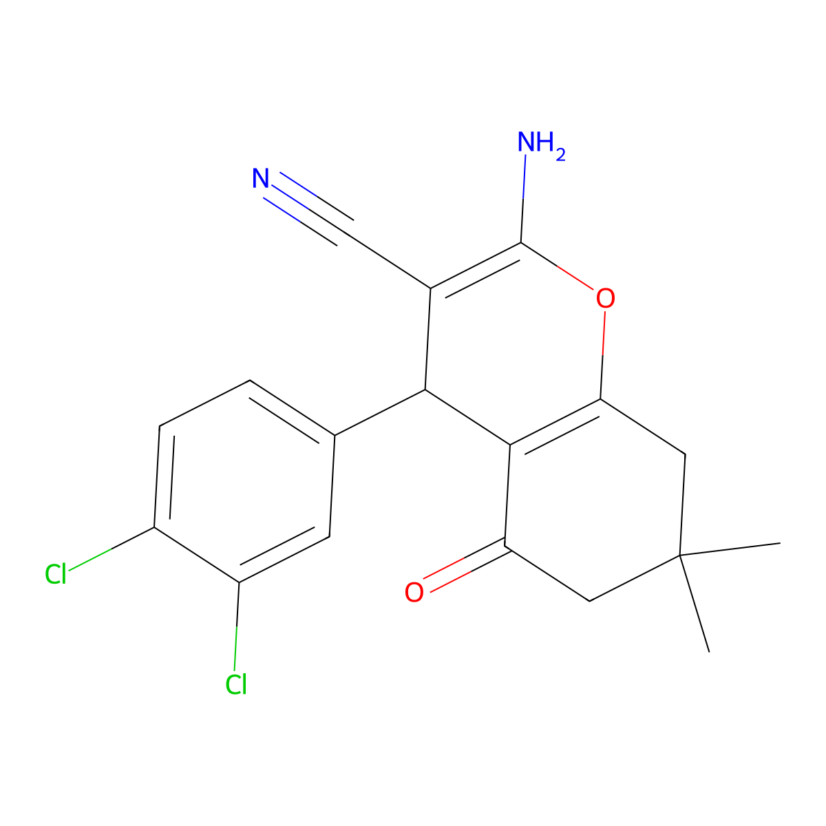 2-amino-4-(3,4-dichlorophenyl)-7,7-dimethyl-5-oxo-5,6,7,8-tetrahydro-4H-chromene-3-carbonitrile molecular structure, CAS 297162-30-2
