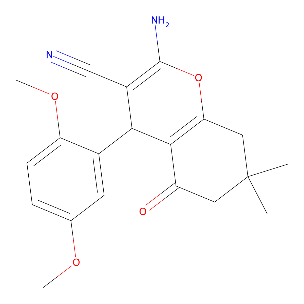 2-amino-4-(2,5-dimethoxyphenyl)-7,7-dimethyl-5-oxo-5,6,7,8-tetrahydro-4H-chromene-3-carbonitrile molecular structure, CAS 297162-36-8