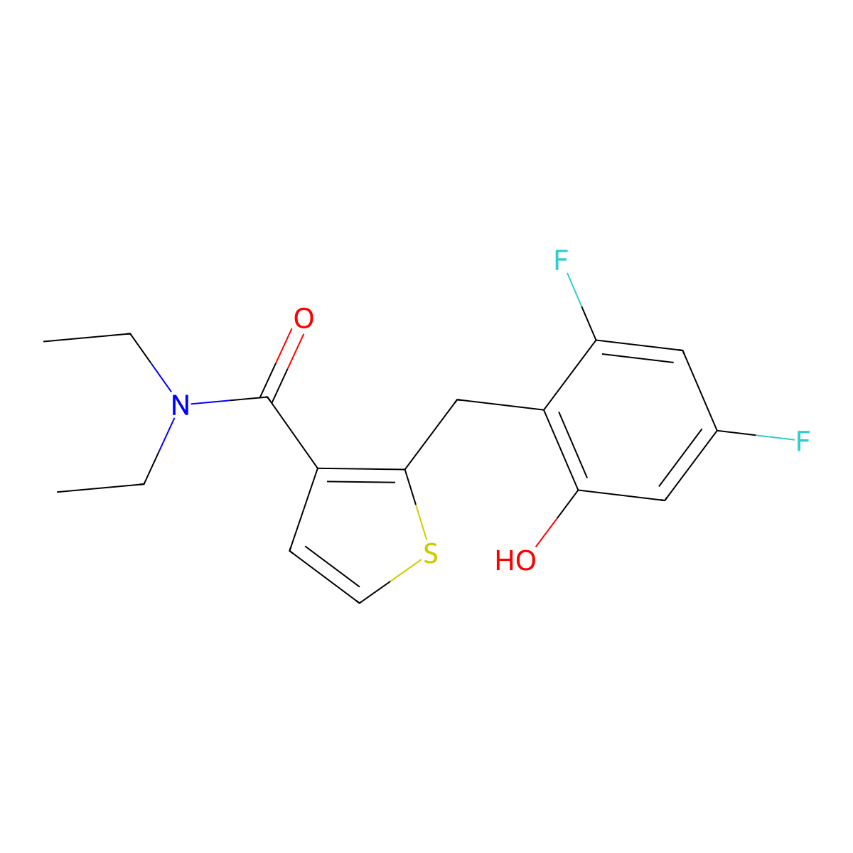 2-(2,4-Difluoro-6-hydroxybenzyl)-N,N-diethylthiophene-3-carboxamide molecular structure, CAS 2971747-00-7