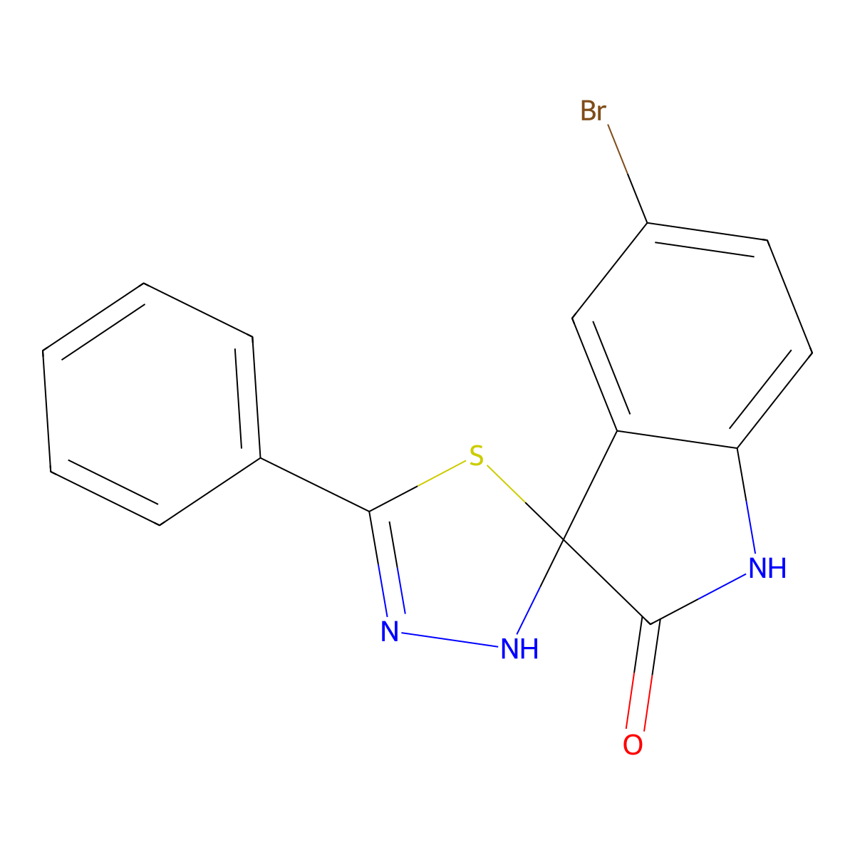 5'-bromo-5-phenyl-spiro(3H-1,3,4-thiadiazole-2,3'-indoline)-2'-one molecular structure, CAS 297180-15-5